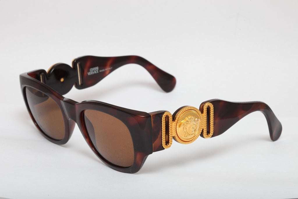 Black Gianni Versace Mod 413/A Brown Vintage Sunglasses  For Sale