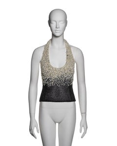 Gianni Versace Mother of Pearl Bead Embellished Evening Halter Top, FW 1999