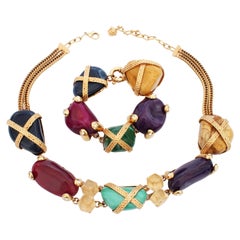 Gianni Versace Multi-Color Stone Necklace and Bracelet 2pc Set S/S 2003 Rare 