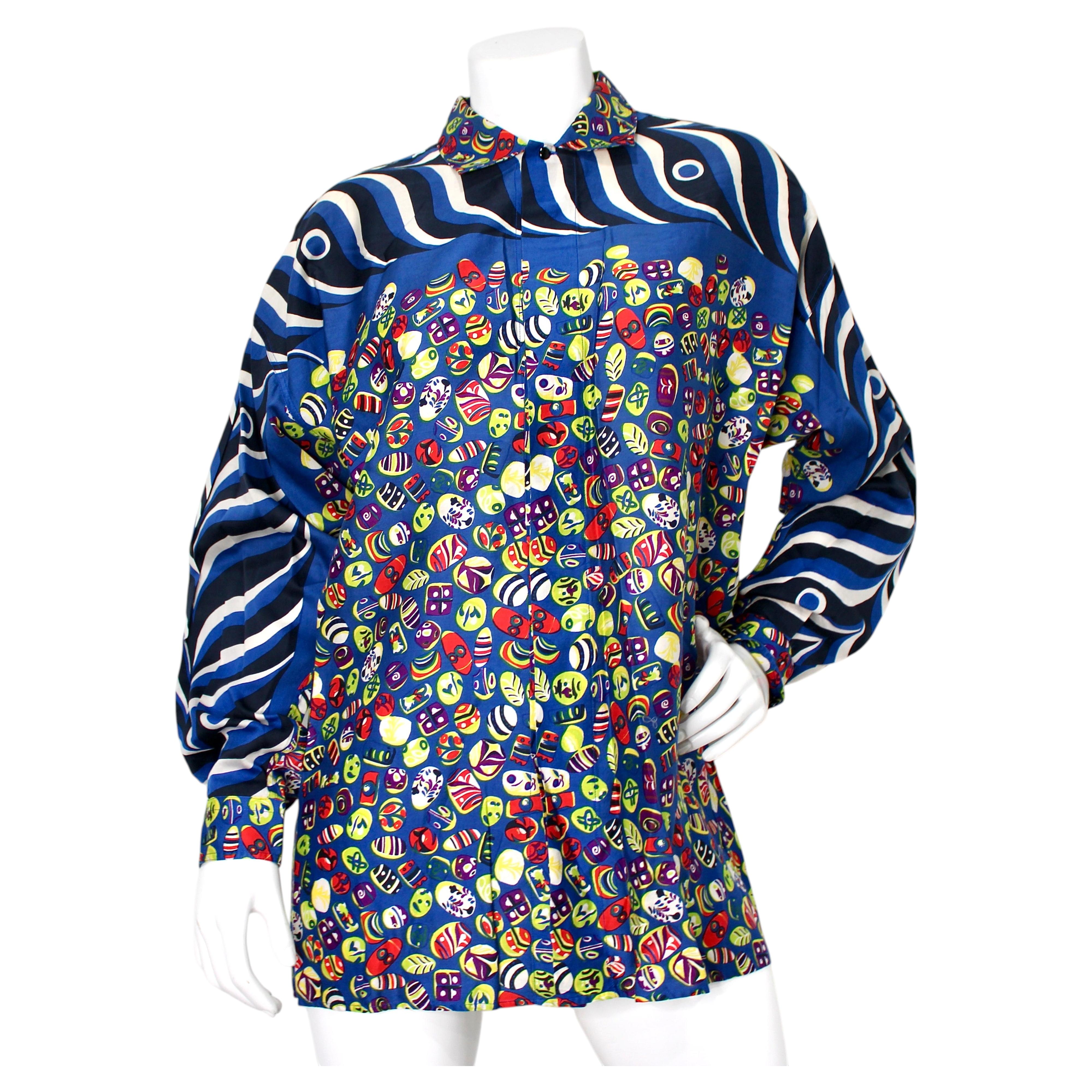 Gianni Versace Multicolor Print Cotton Button-Up Shirt circa 1990s For Sale