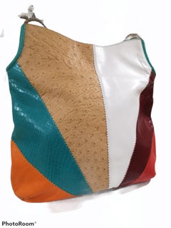 Gianni Versace multicoloured ostrich and python skin stamp shoulder bag