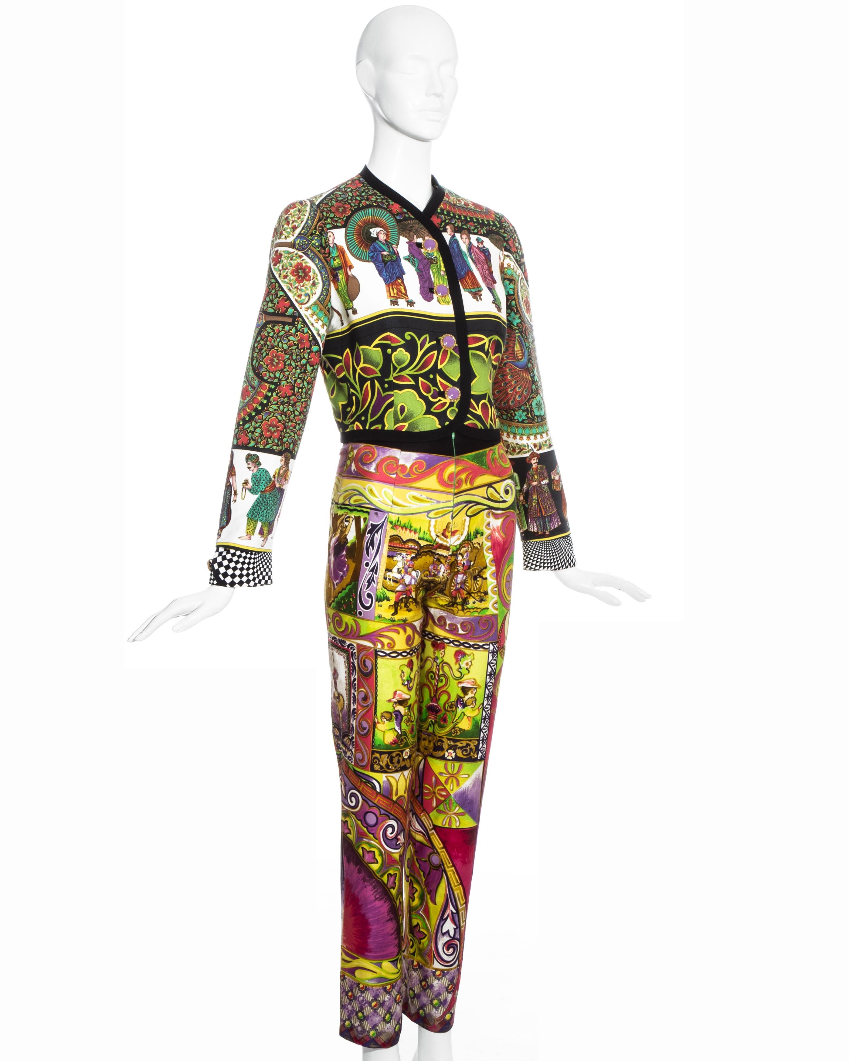 Costume pantalon en soie multicolore Gianni Versace, P/E 1992 Pour femmes en vente