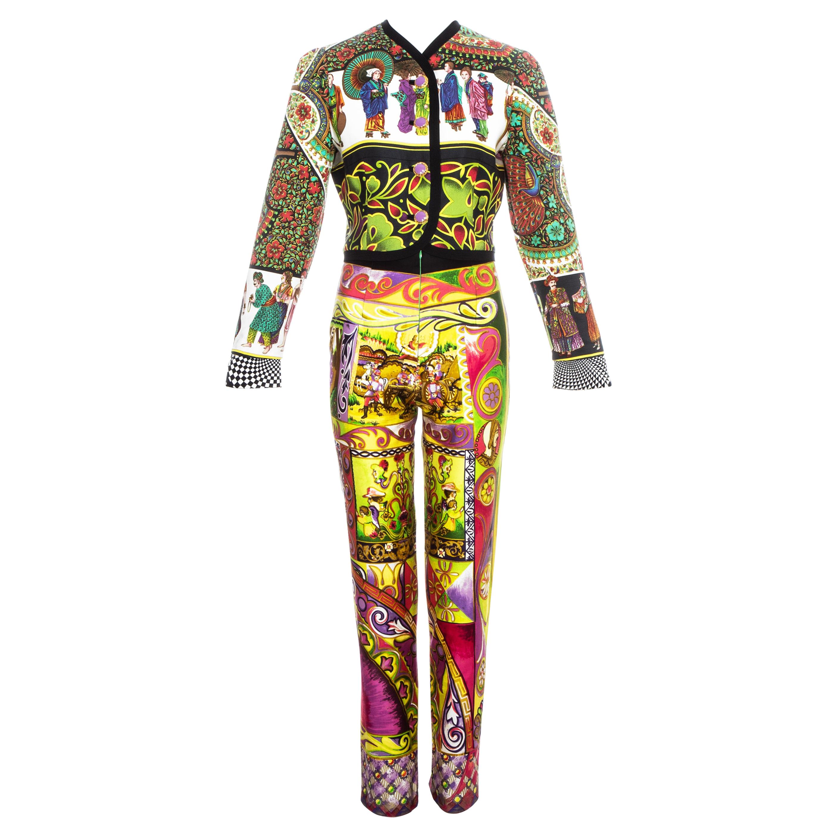 Costume pantalon en soie multicolore Gianni Versace, P/E 1992 en vente