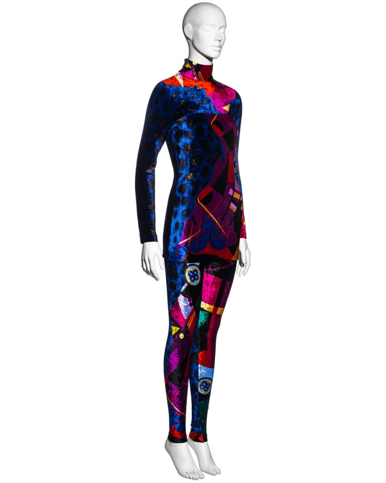 Gianni Versace multicoloured velvet mini dress and leggings set, fw ...
