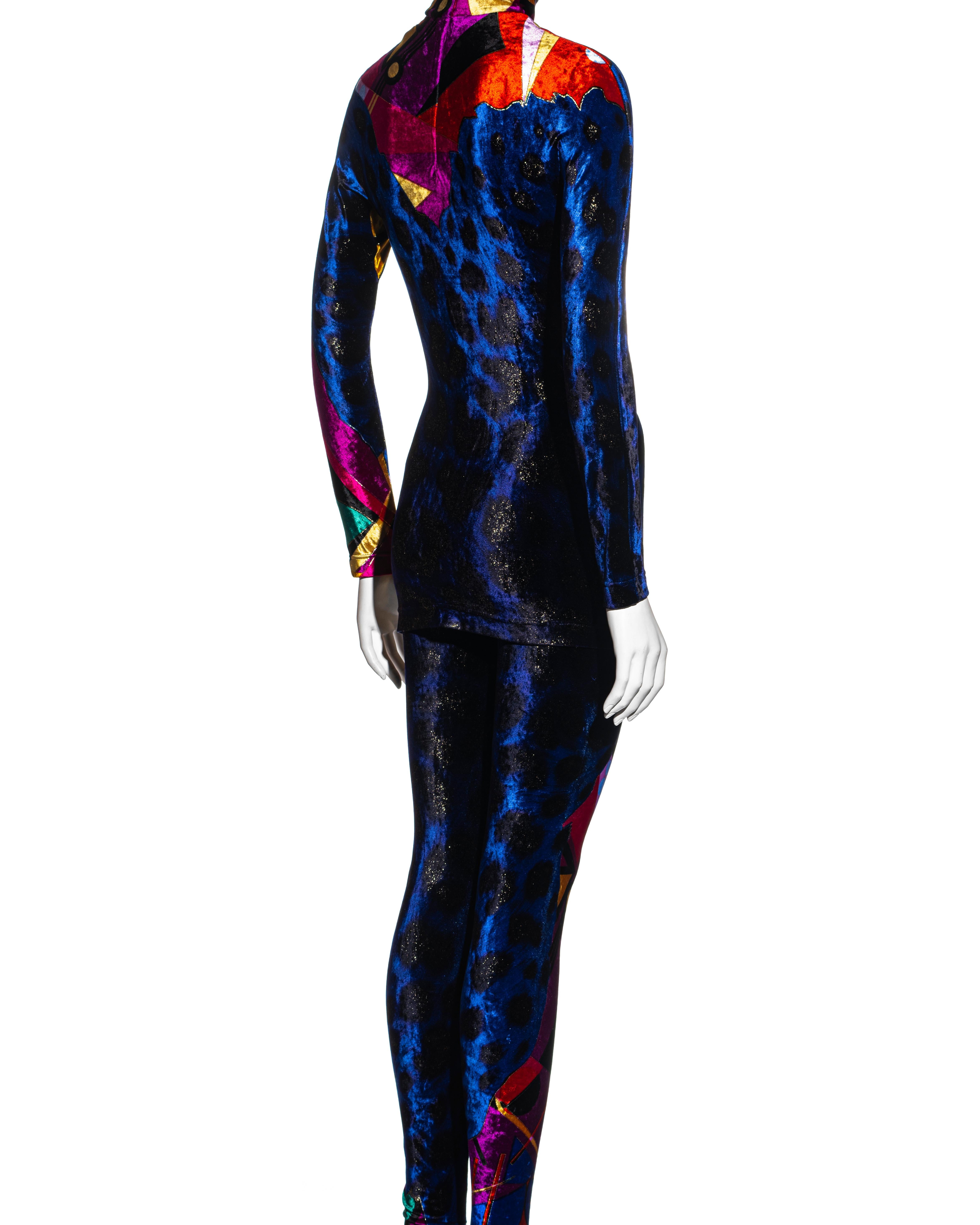 Black Gianni Versace multicoloured velvet mini dress and leggings set, fw 1992 For Sale