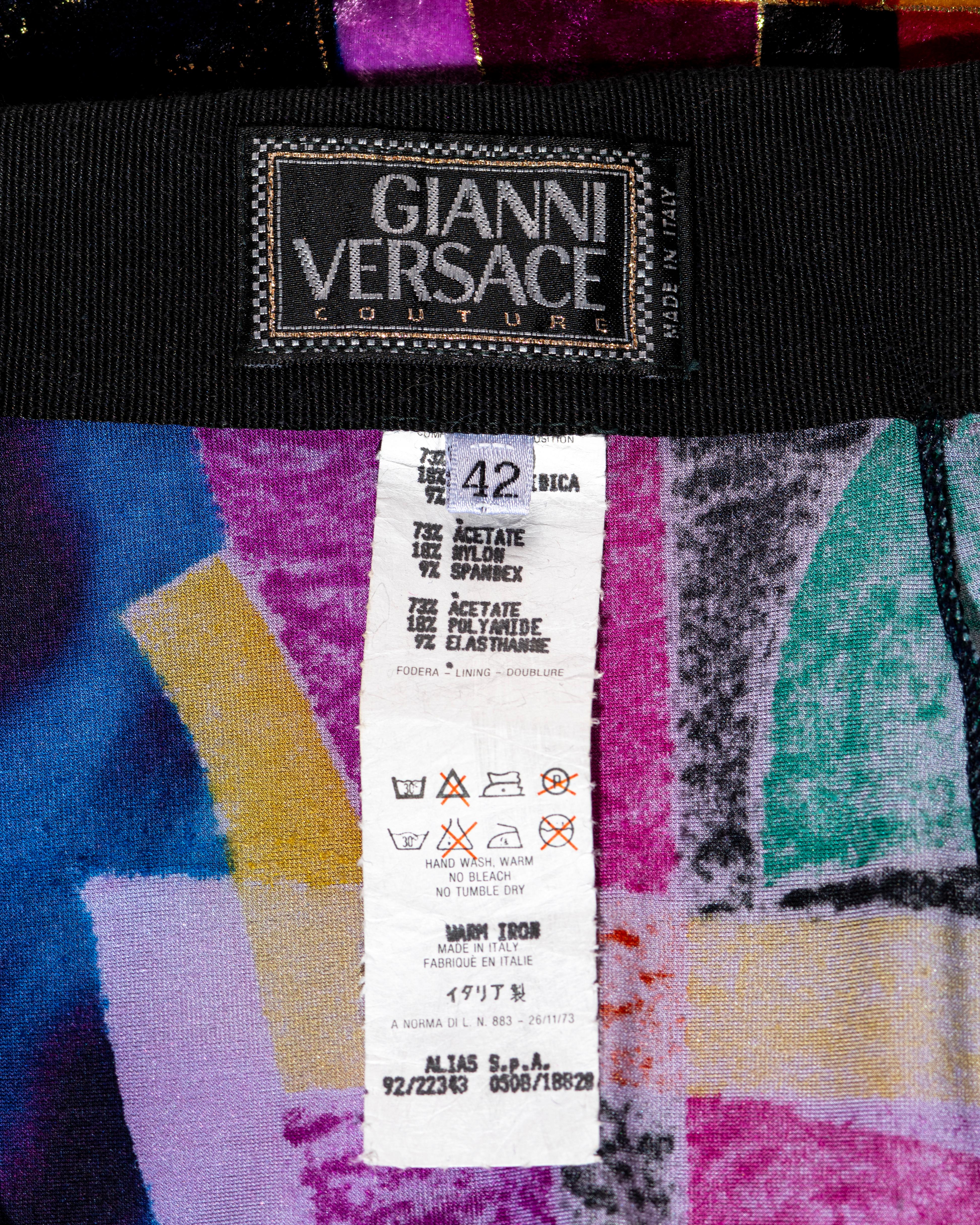 Women's Gianni Versace multicoloured velvet mini dress and leggings set, fw 1992 For Sale