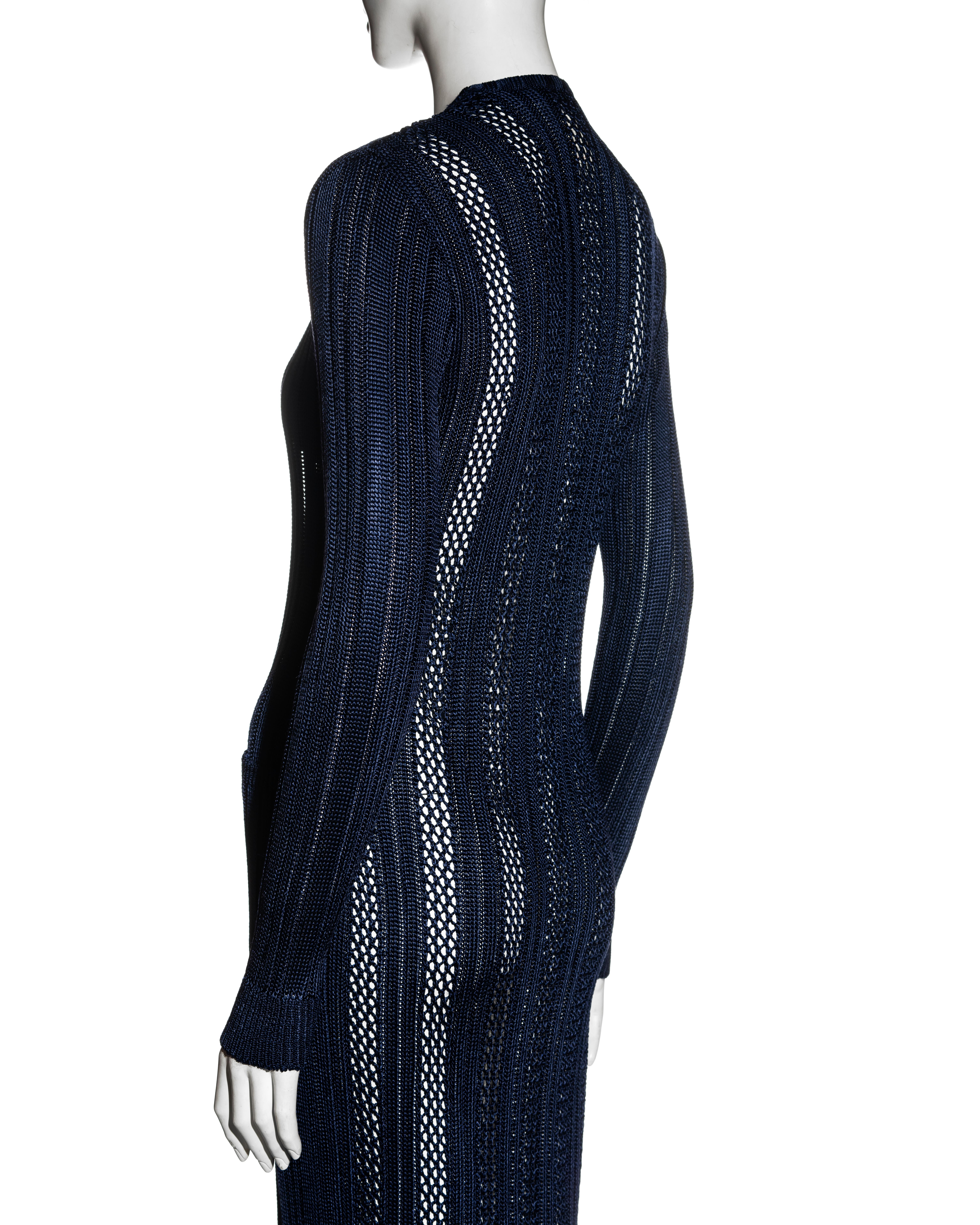 Gianni Versace navy blue open-knit bodycon dress and cardigan set, fw 1993 For Sale 6