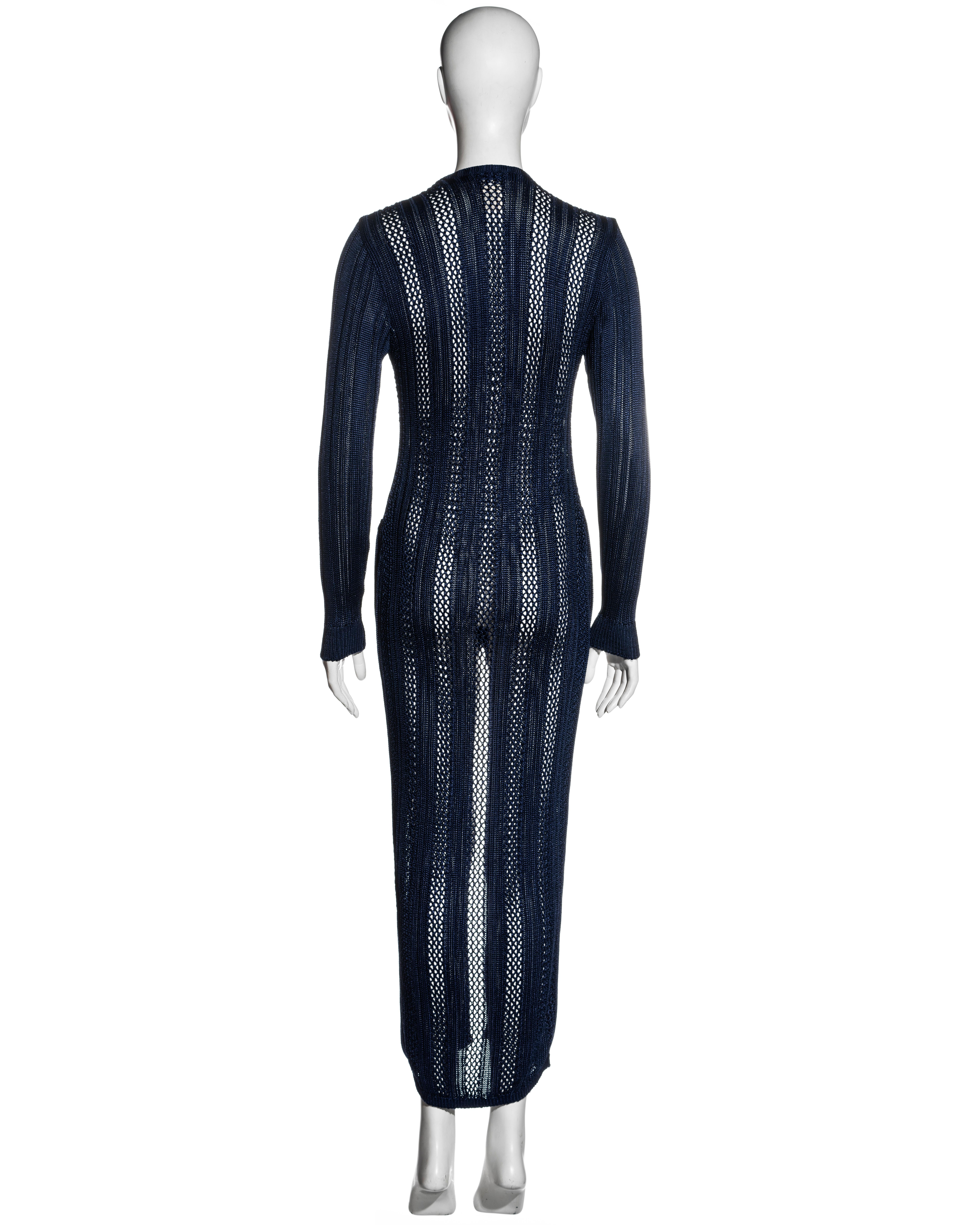 Gianni Versace navy blue open-knit bodycon dress and cardigan set, fw 1993 For Sale 7