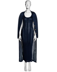 Gianni Versace navy blue open-knit bodycon dress and cardigan set, fw 1993