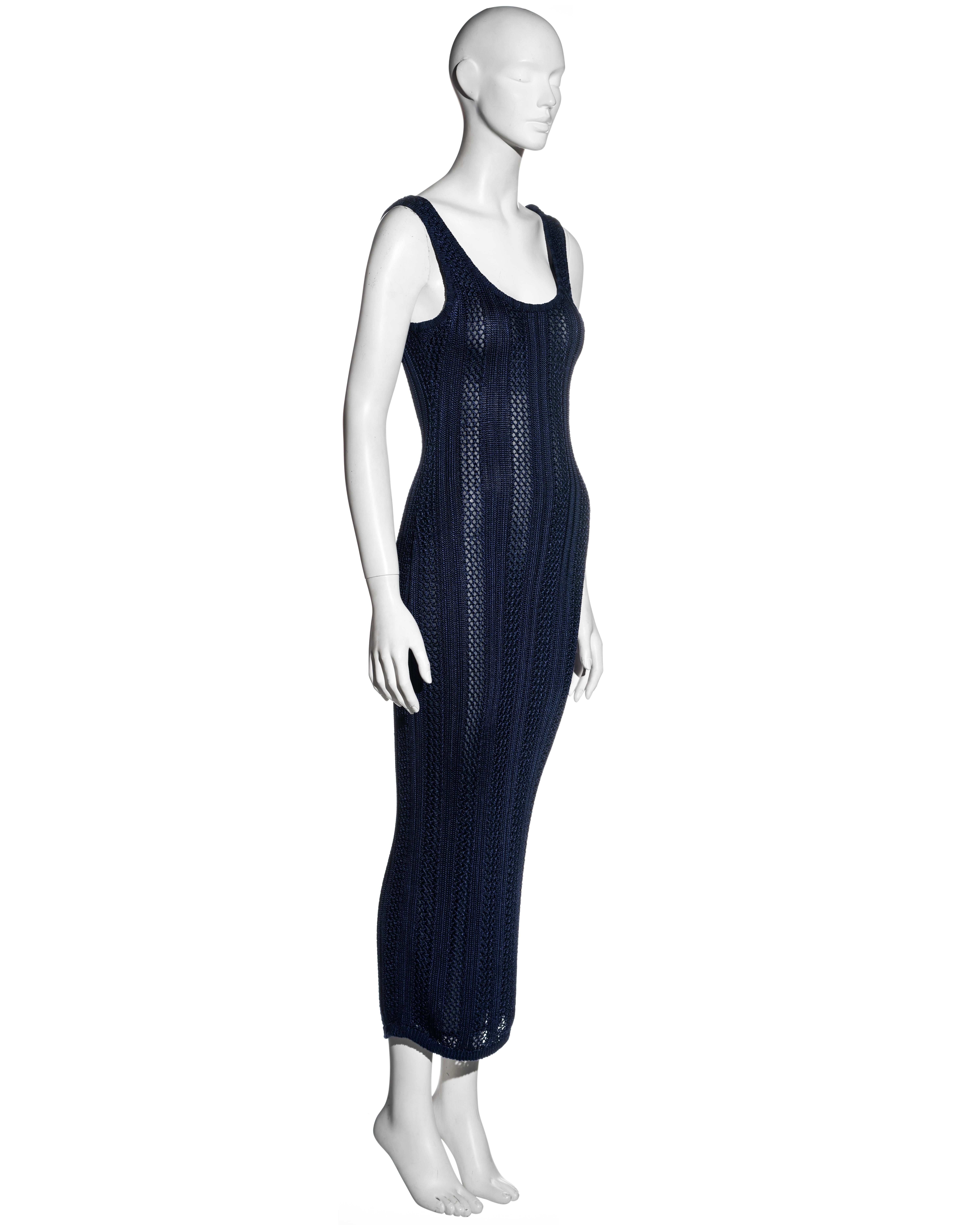 Black Gianni Versace navy blue open-knit bodycon dress and cardigan set, fw 1993 For Sale
