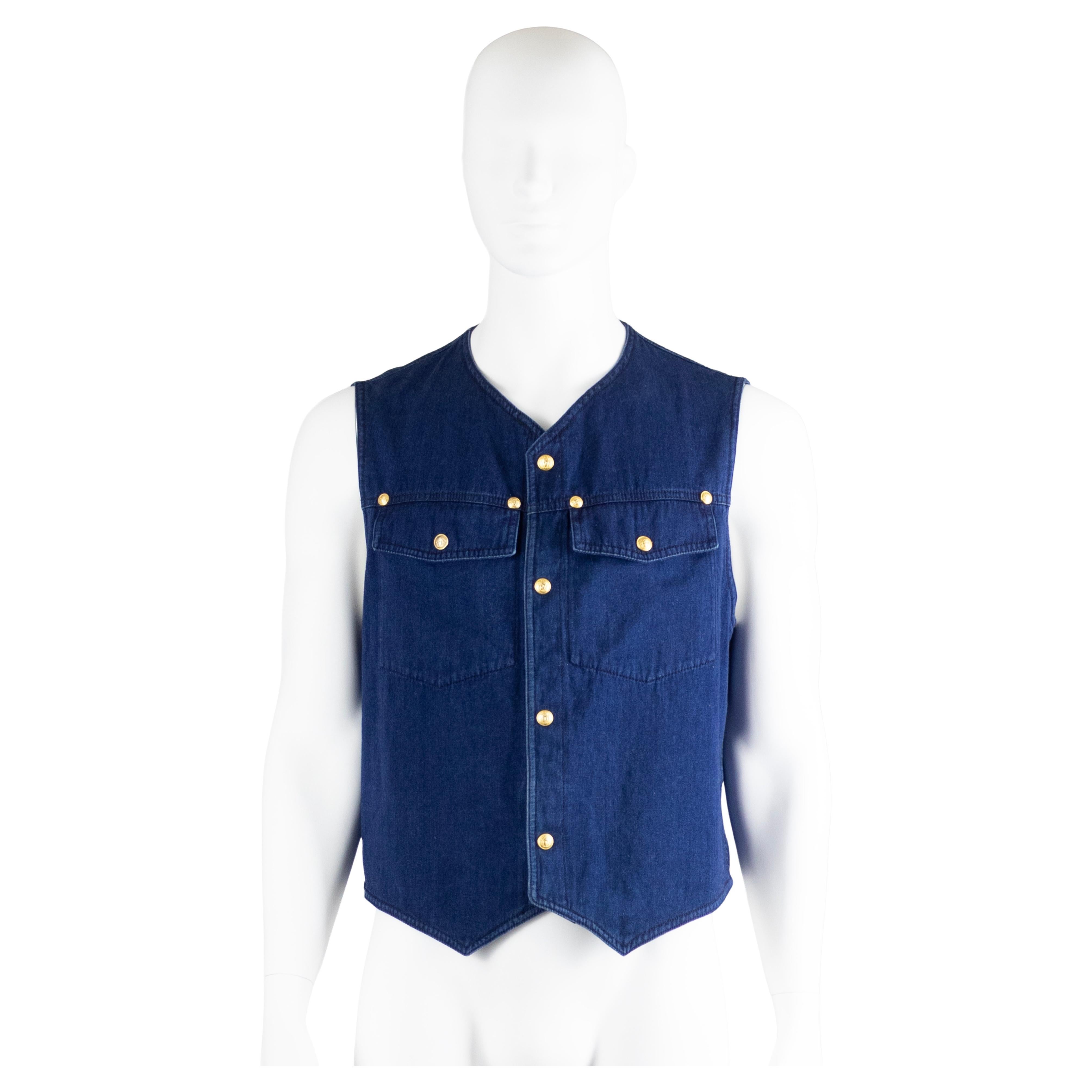 Gianni Versace Navy Denim Spring Summer 1992 Waistcoat