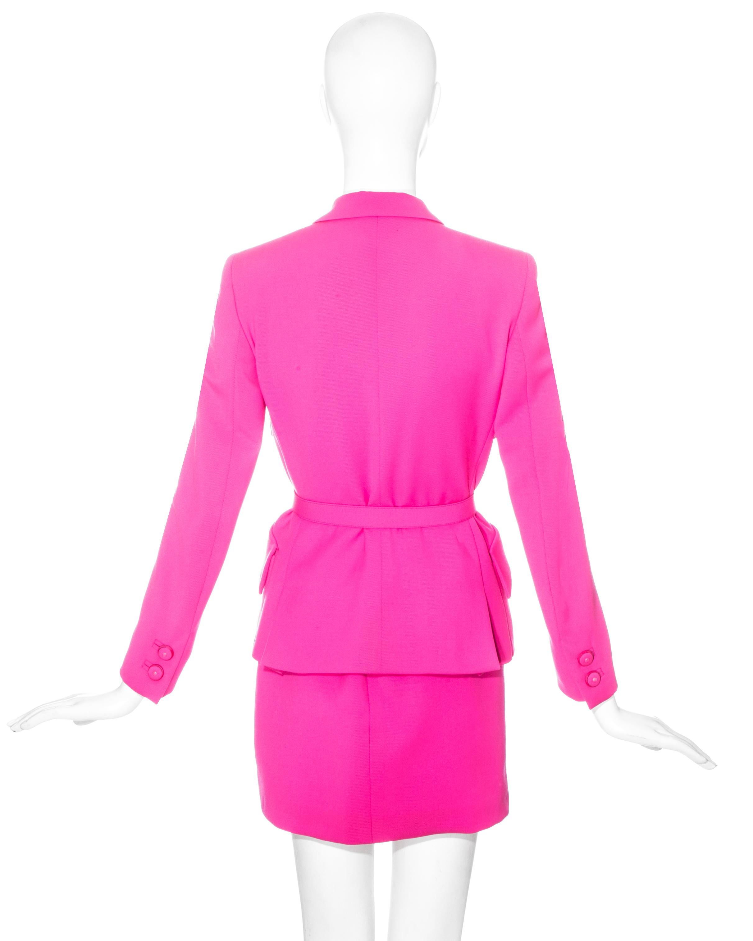 Pink Gianni Versace neon pink wool mini skirt suit, fw 1996