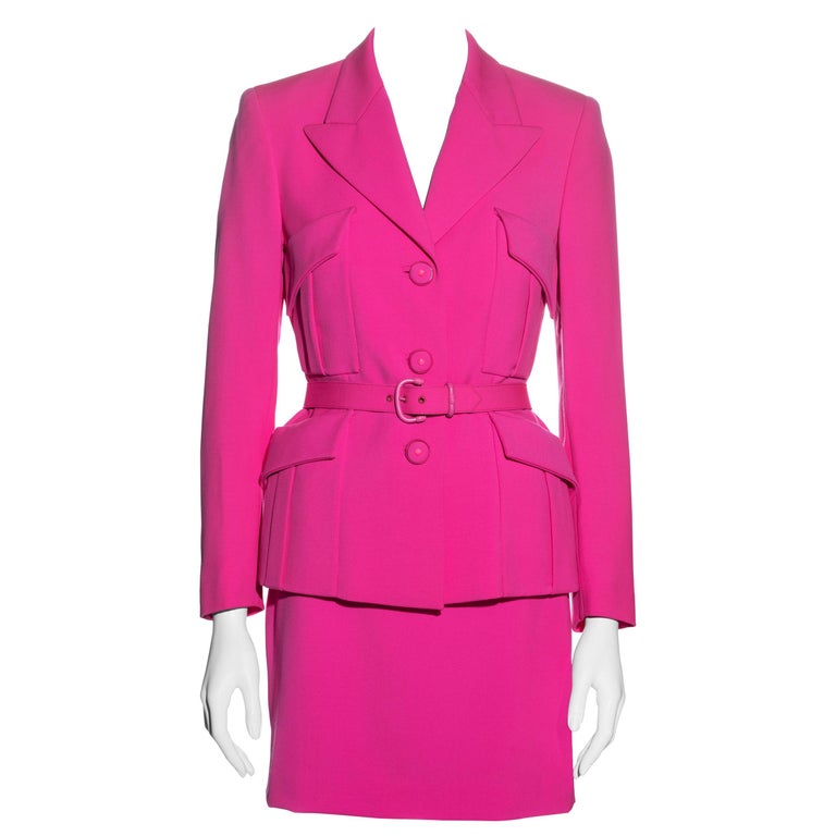 Gianni Versace neon pink wool monochromatic mini skirt suit, fw 1996 ...