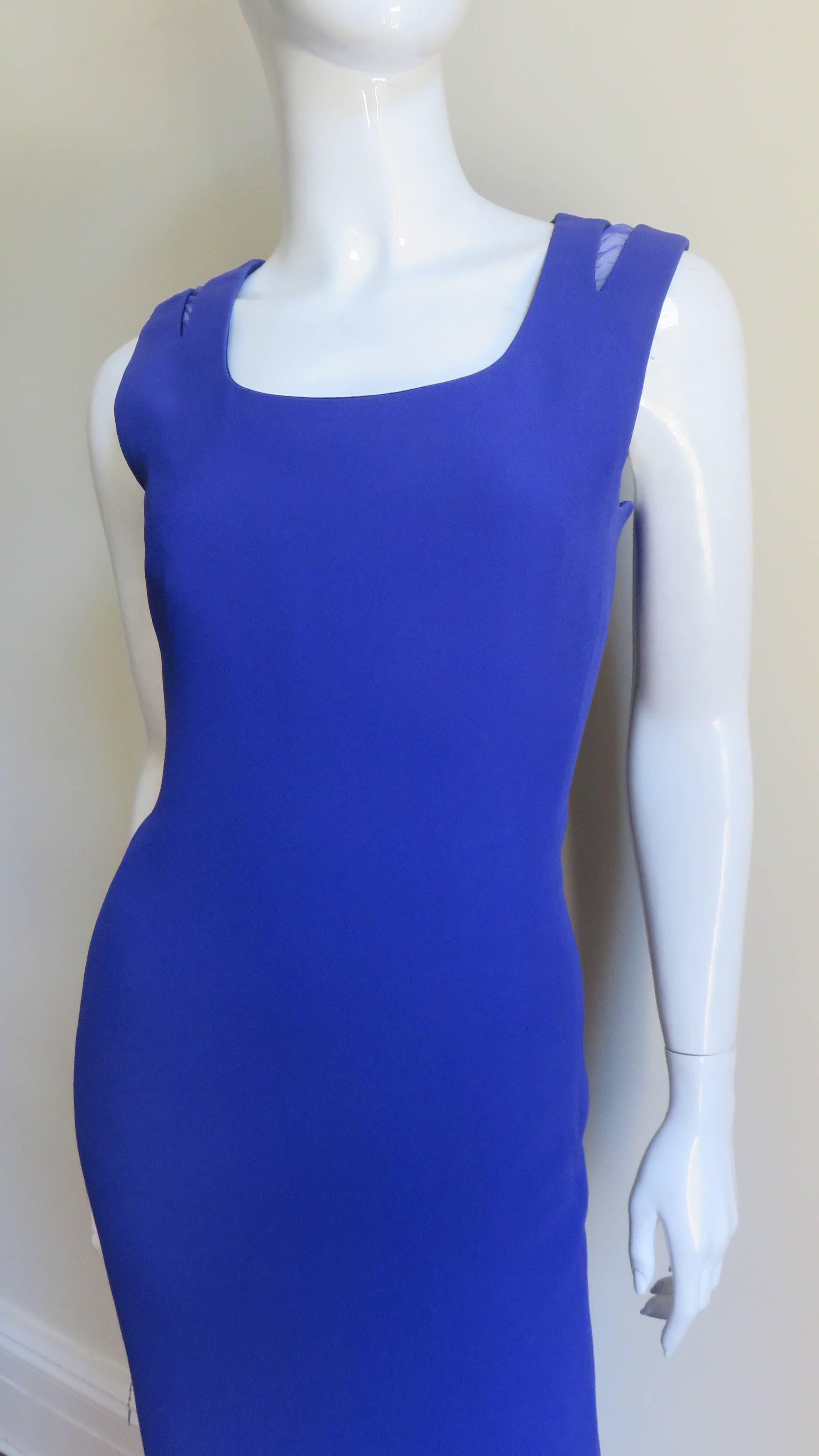 Gianni Versace Bodycon-Kleid mit Netzschultern  (Blau) im Angebot