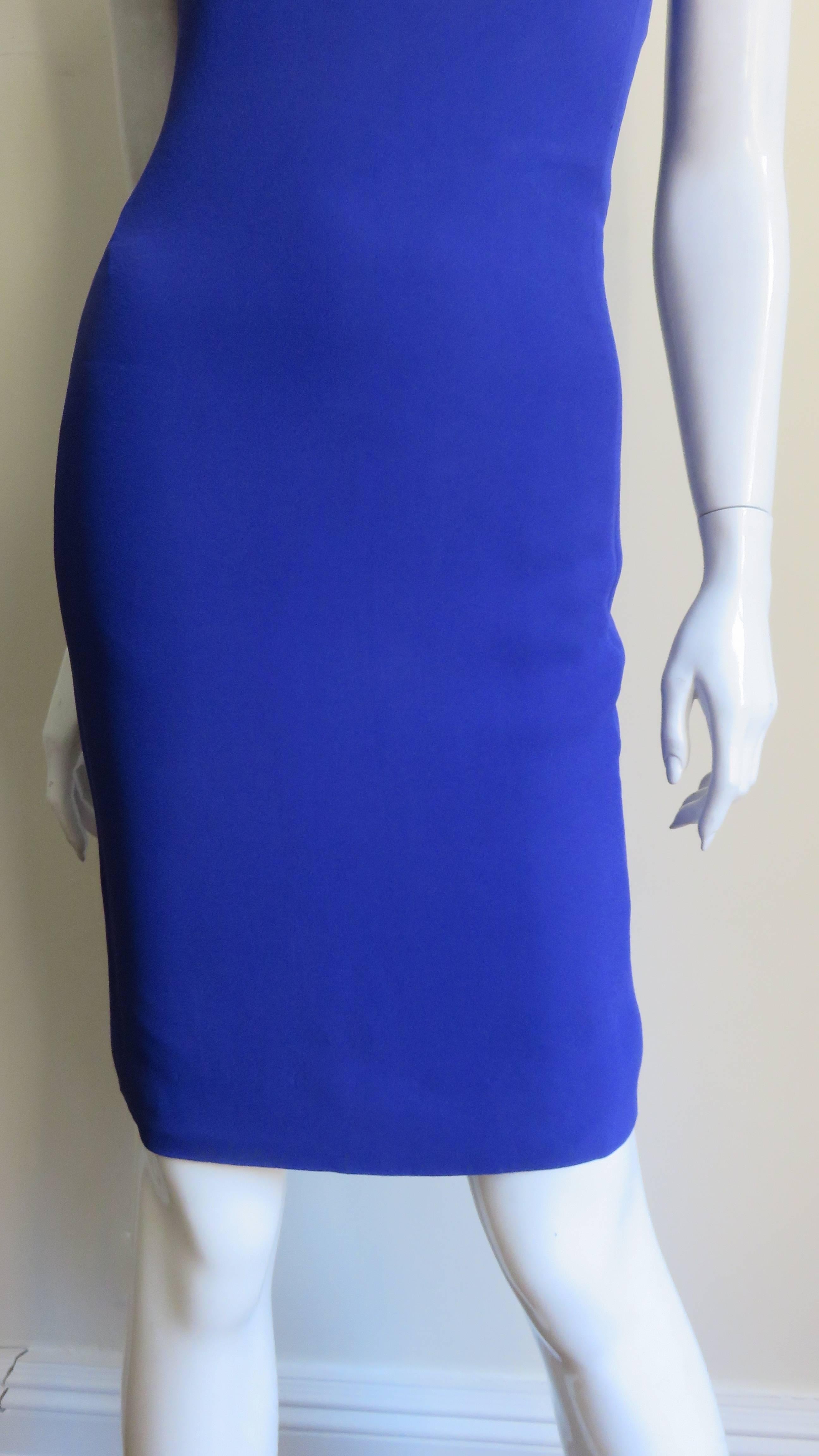Blue Gianni Versace Net Shoulders Bodycon Dress  For Sale
