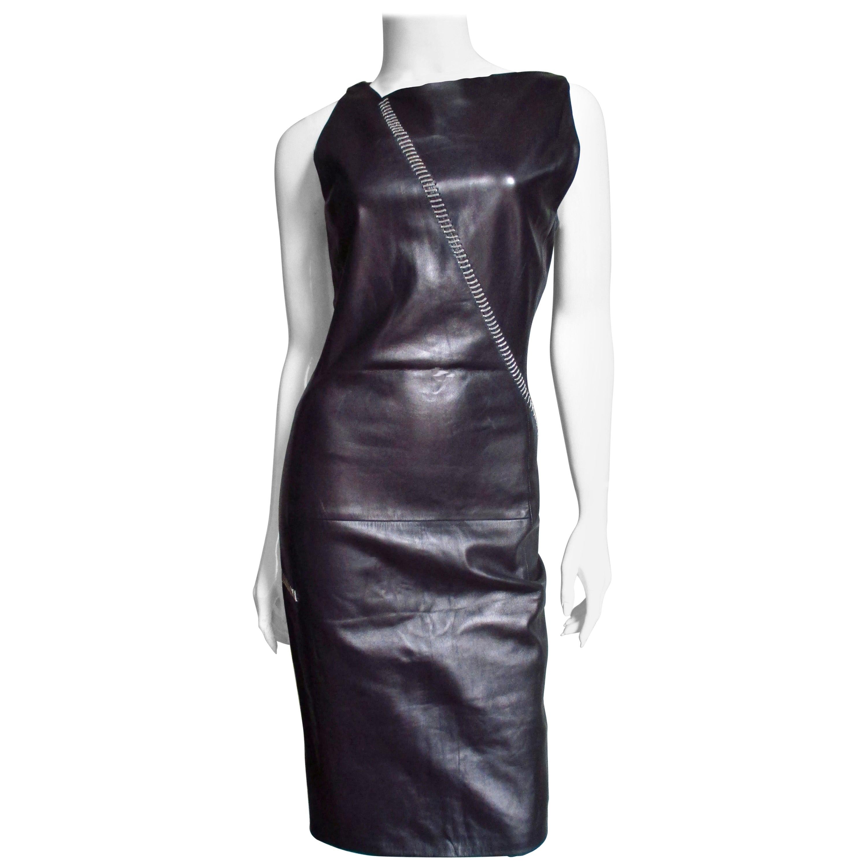 Gianni Versace New Leather Dress with Chain Trim