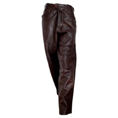 Gianni VERSACE "New" men's Unisex Brown Light Burgundy Tone Leather Pants Unworn