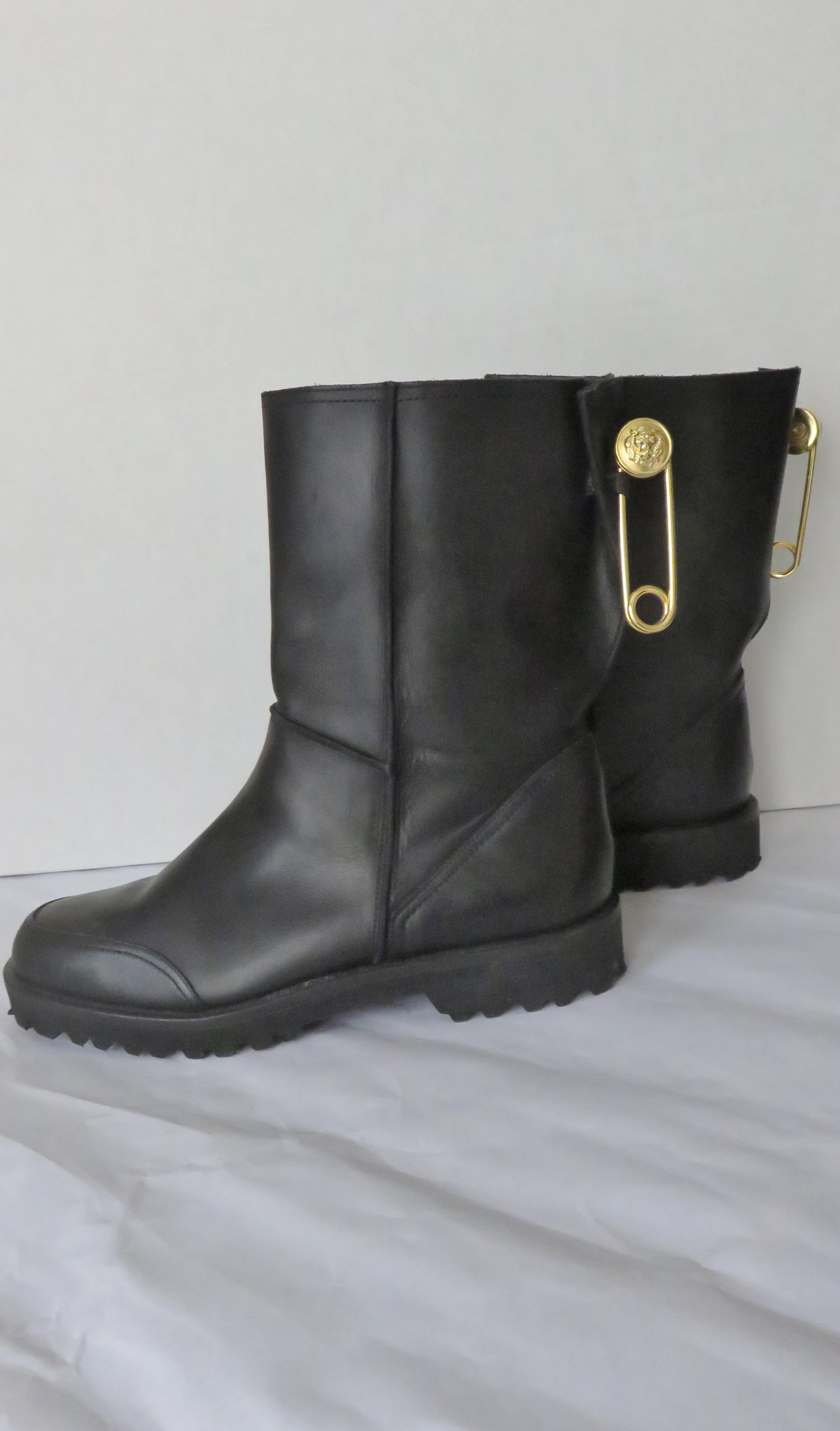 Black Gianni Versace New Size 37.5 Safety Pin Boots 1990s