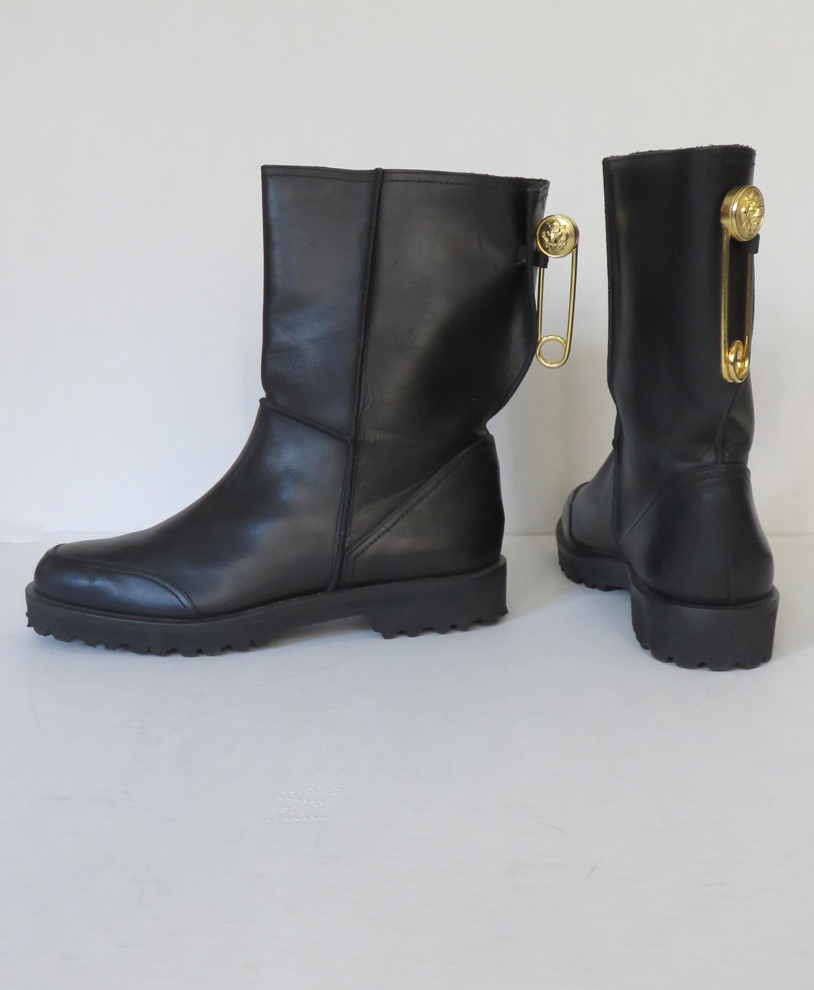 Gianni Versace New Size 37.5 Safety Pin Boots 1990s In Good Condition In Water Mill, NY