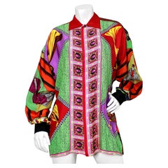 Gianni Versace Opera Multicolor Silk Print Button-Up Shirt circa 1980s