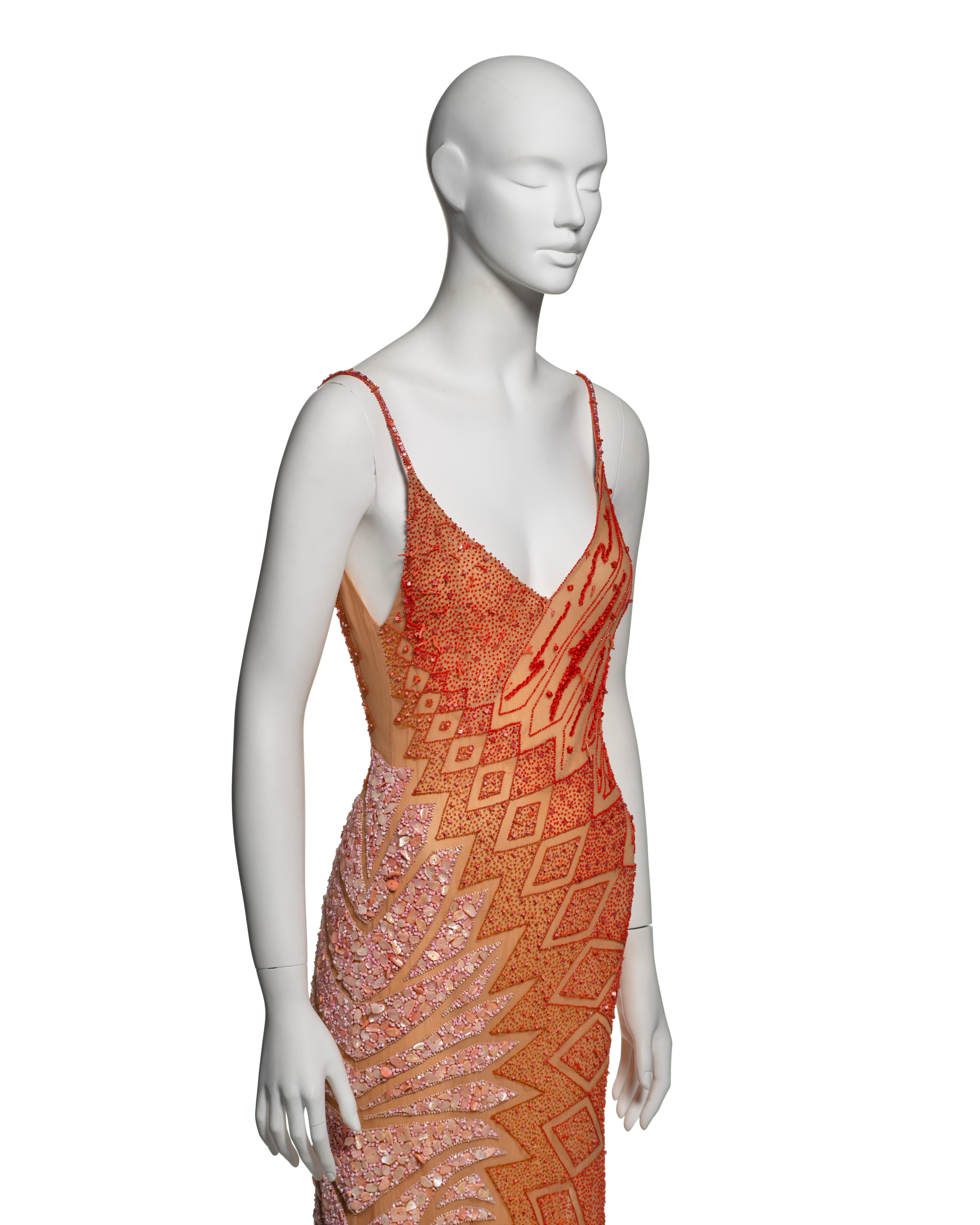 【関税＆送料込み】Versace Orange Sleeveless Long Dress Wit Vintage 1996 Gianni Versace Couture Documented Runway Orange