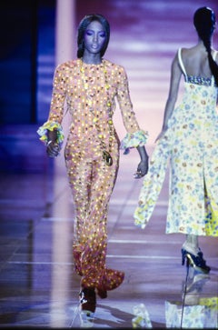 Gianni Versace orange floral printed silk flared pant suit, ss 1993