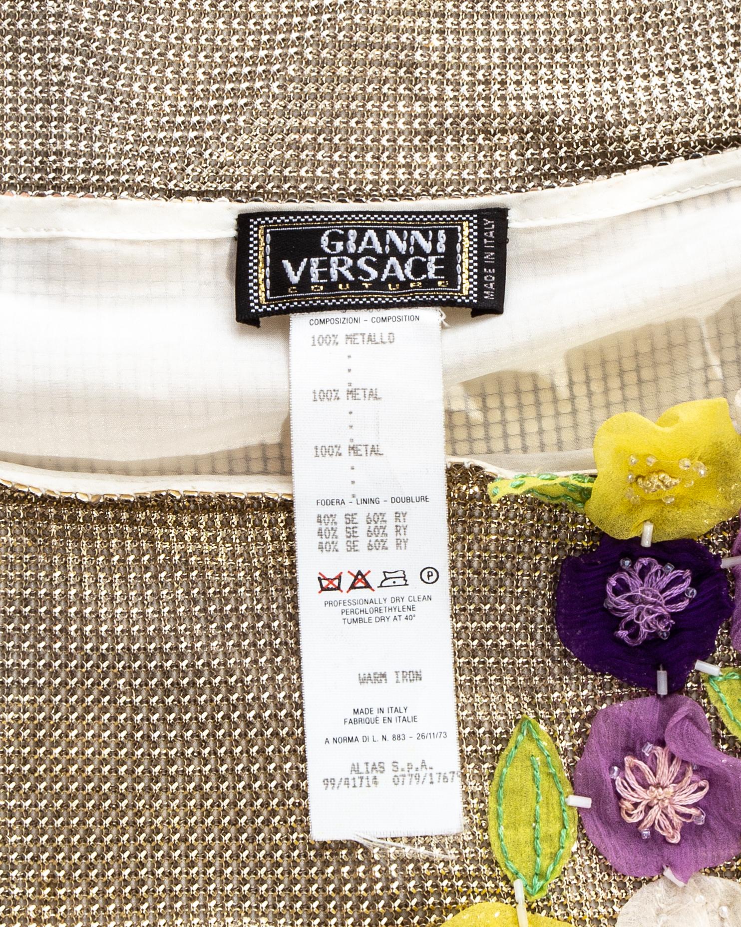 Gilet brodé de fleurs en cotte de mailles Oroton de Gianni Versace, PÉ 1999 en vente 2