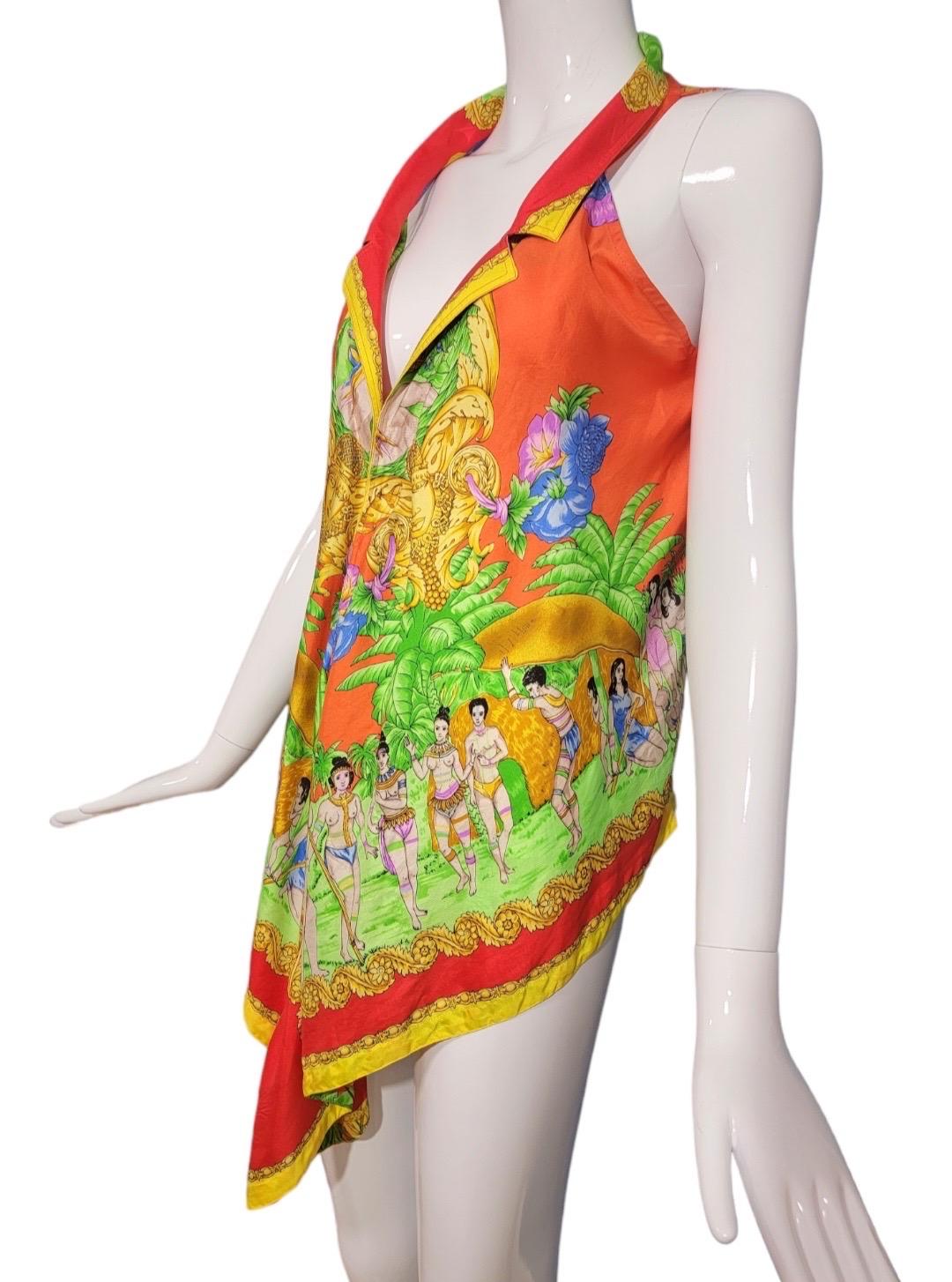 Gianni Versace Paradise Lost print Cropped Top Silk Shirt SS 1993 1