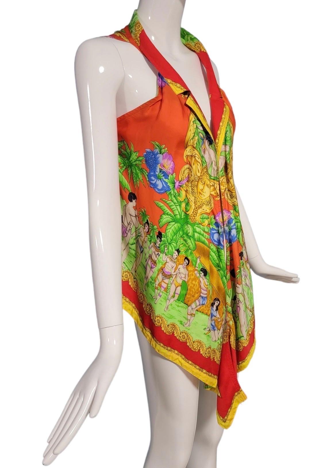 Gianni Versace Paradise Lost print Cropped Top Silk Shirt SS 1993 2