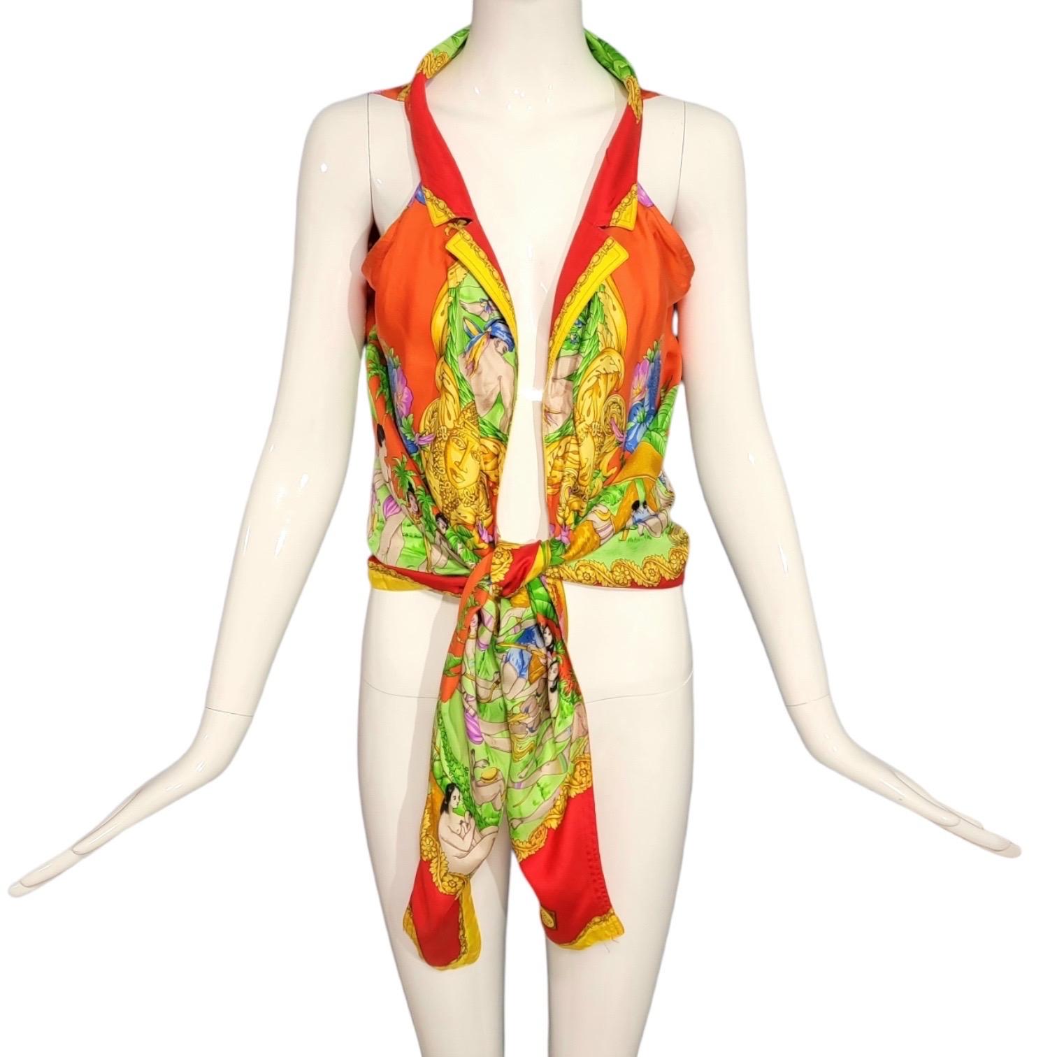 Gianni Versace Paradise Lost print Cropped Top Silk Shirt SS 1993