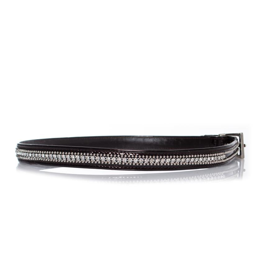 Black Gianni Versace, patent leather belt with rhinestones For Sale