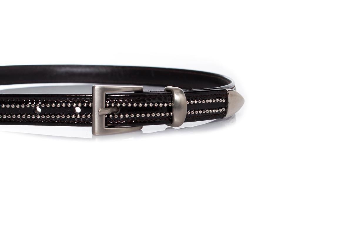 Gianni Versace, patent leather belt with rhinestones For Sale 1