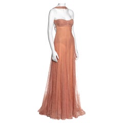 Gianni Versace peach cotton lace halter neck evening gown, fw 2000