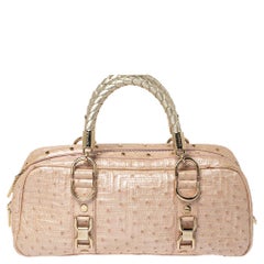 Gianni Versace Peach Quilted Ostrich Embossed Leather Bowler Bag