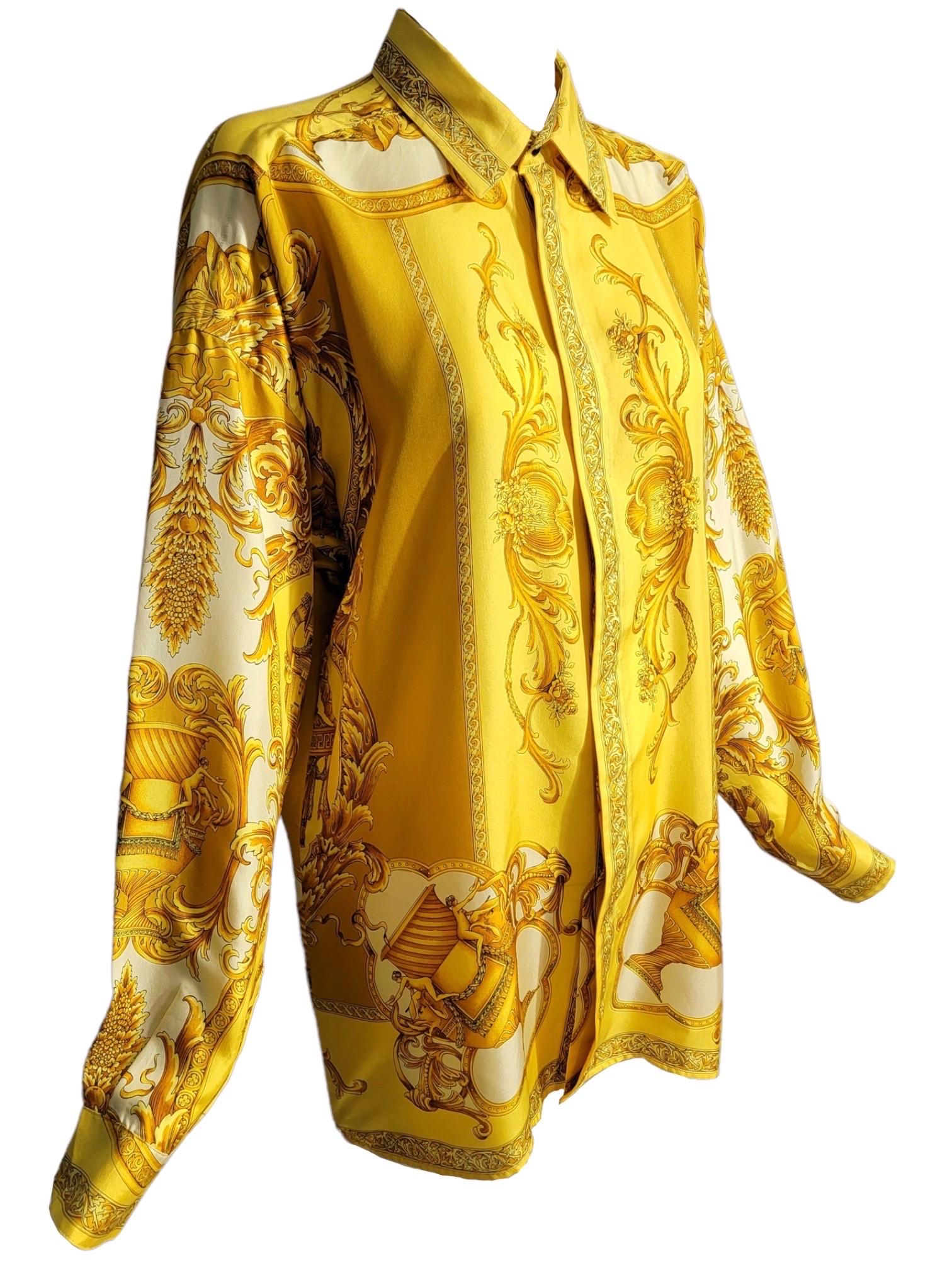 Gianni Versace Rococo Silk Shirt Men’s IT48 from 1995 For Sale 1