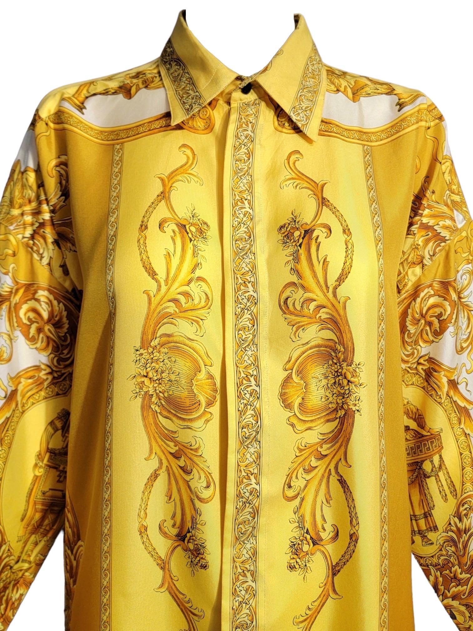 Men's Gianni Versace Rococo Silk Shirt Men’s IT48 from 1995 For Sale