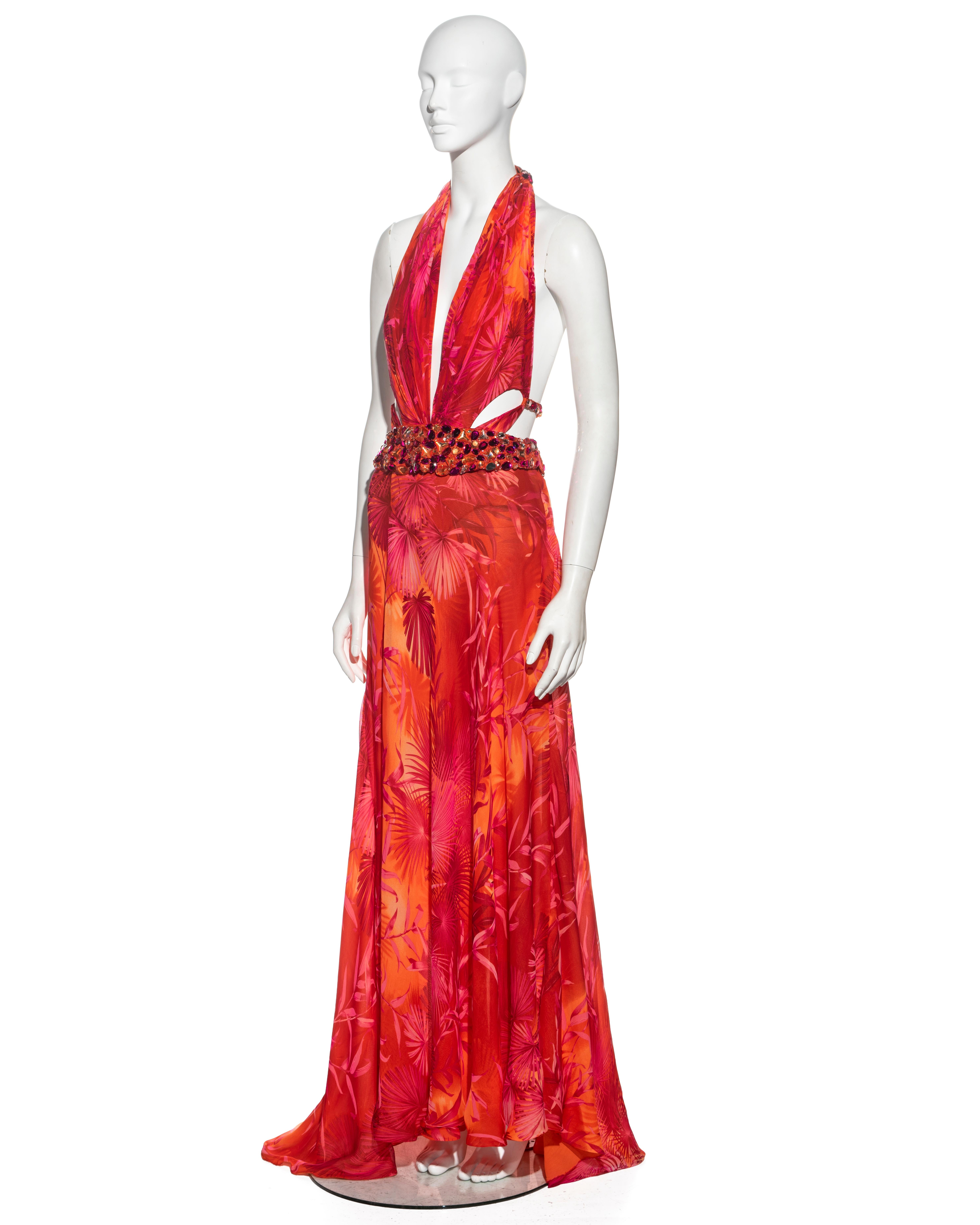 Gianni Versace pink and orange jungle-print silk evening dress, ss 2000 8