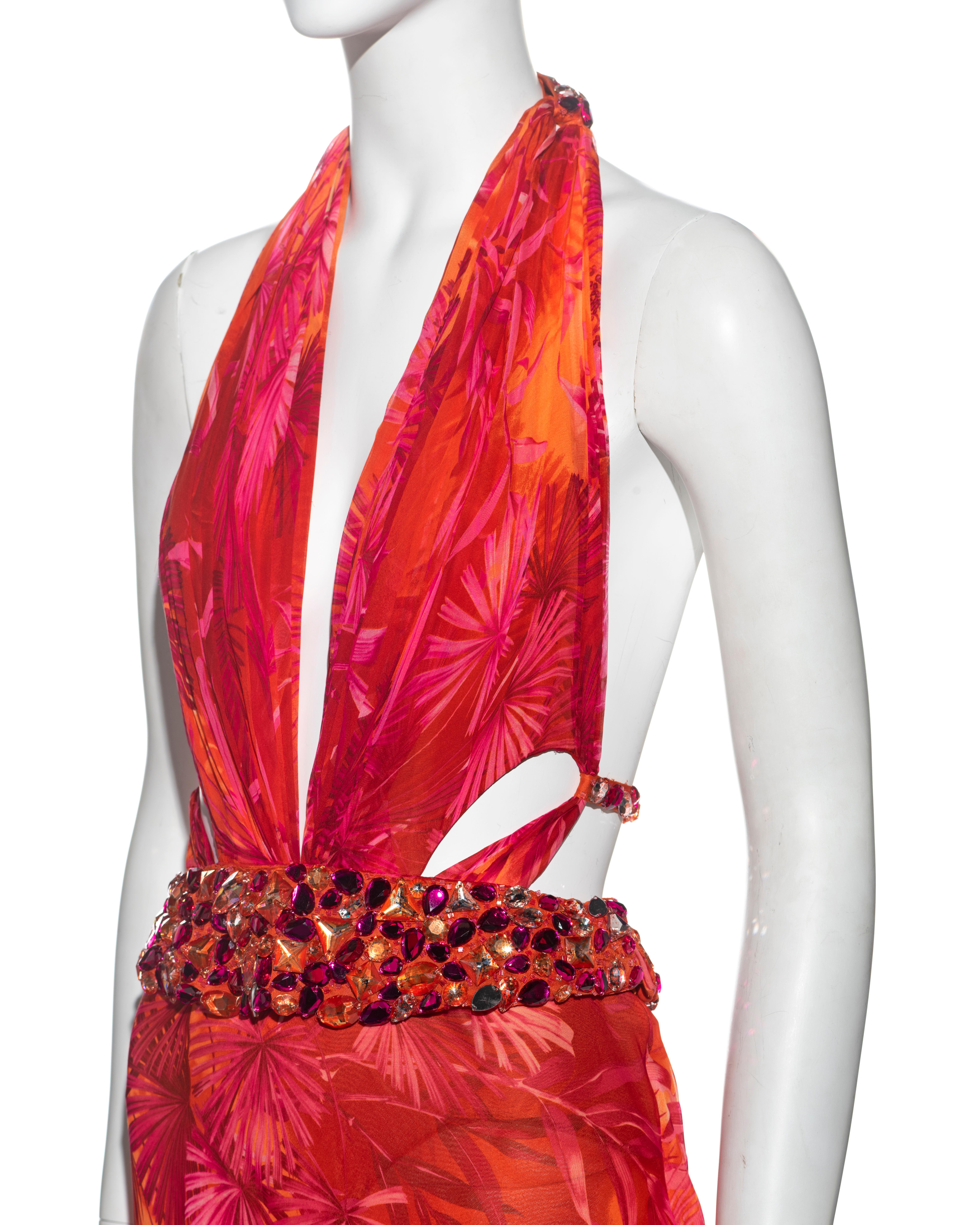Gianni Versace pink and orange jungle-print silk evening dress, ss 2000 9
