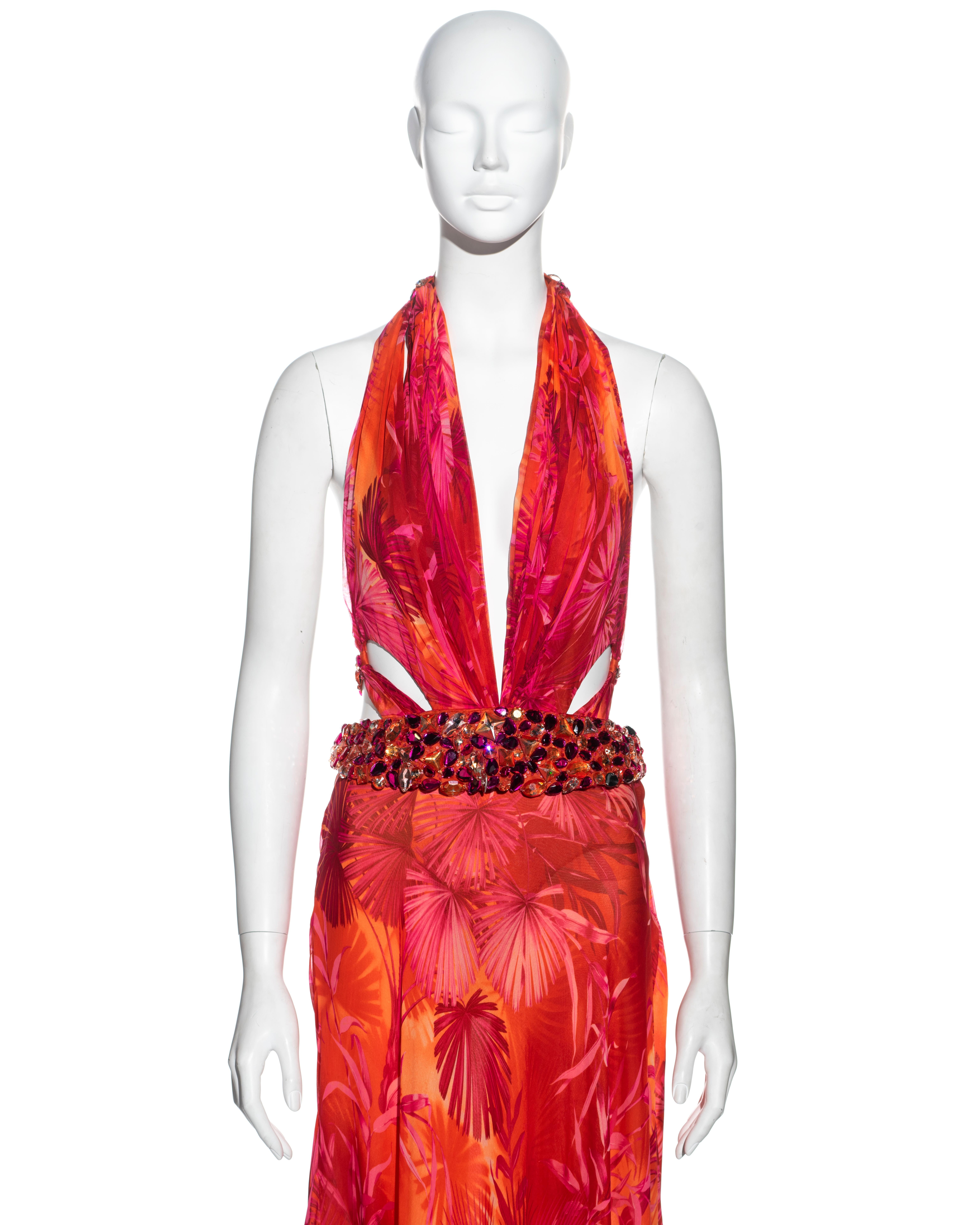 Women's Gianni Versace pink and orange jungle-print silk evening dress, ss 2000