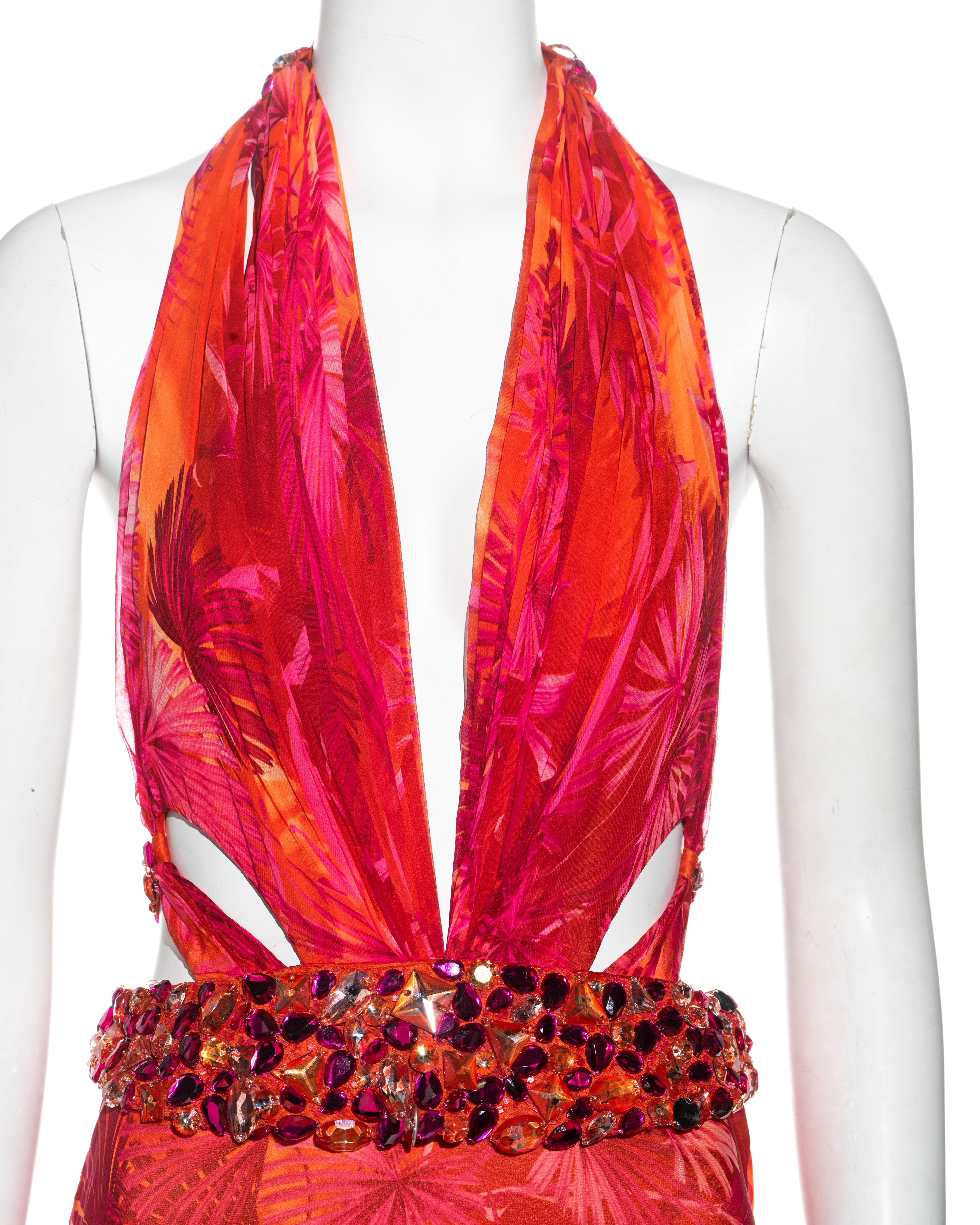Gianni Versace pink and orange jungle-print silk evening dress, ss 2000 1