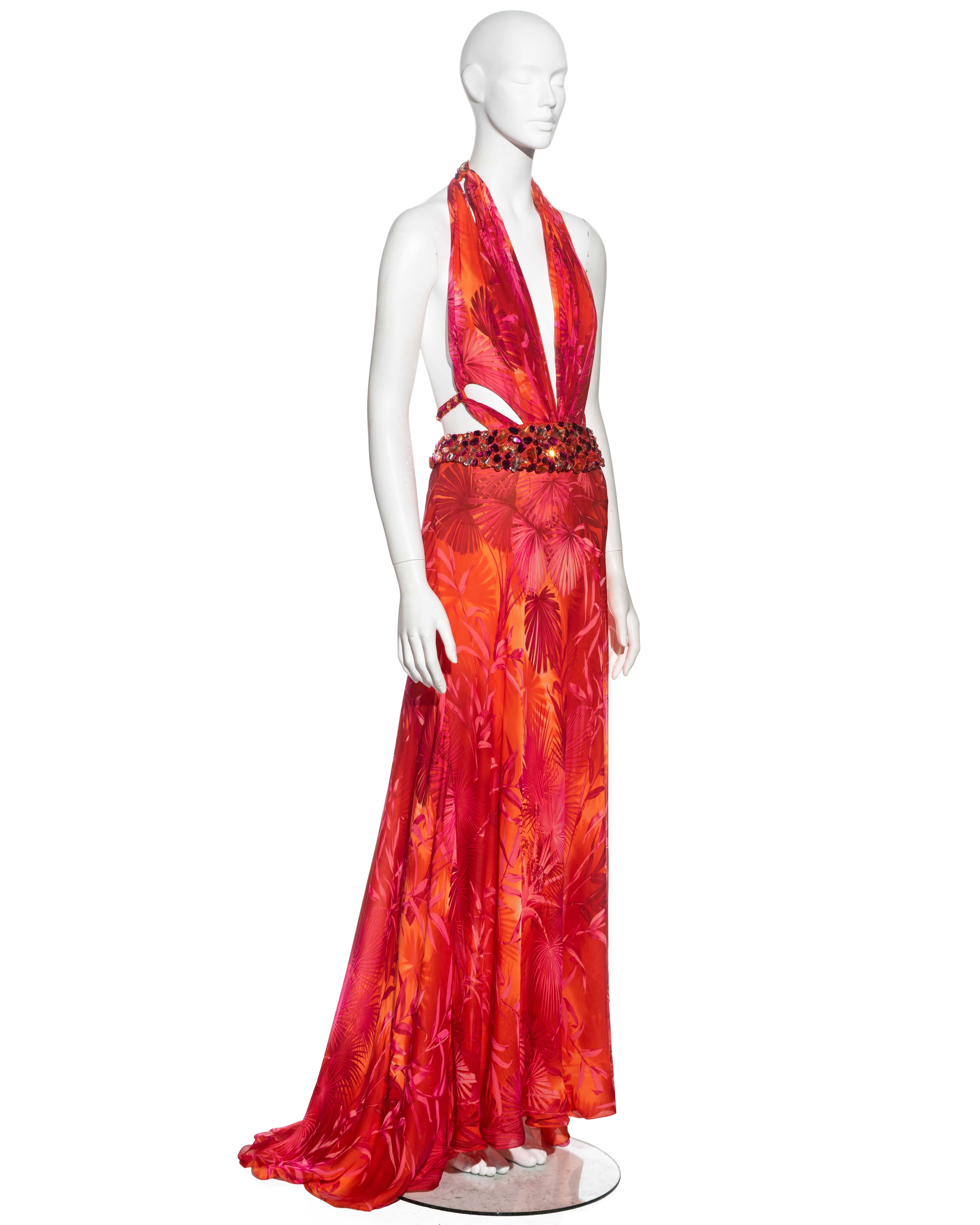 Gianni Versace pink and orange jungle-print silk evening dress, ss 2000 2