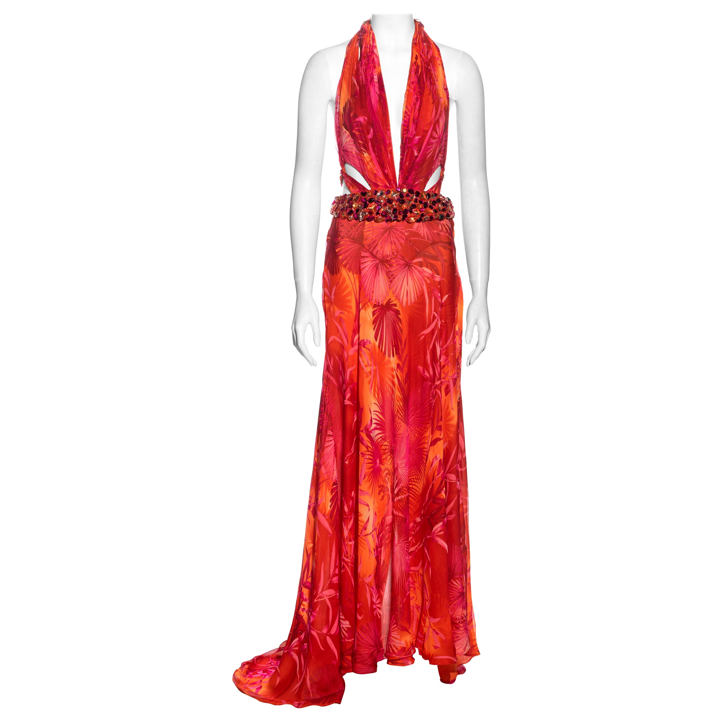 Gianni Versace pink and orange jungle-print silk evening dress, ss 2000