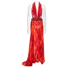 Gianni Versace pink and orange jungle-print silk evening dress, ss 2000