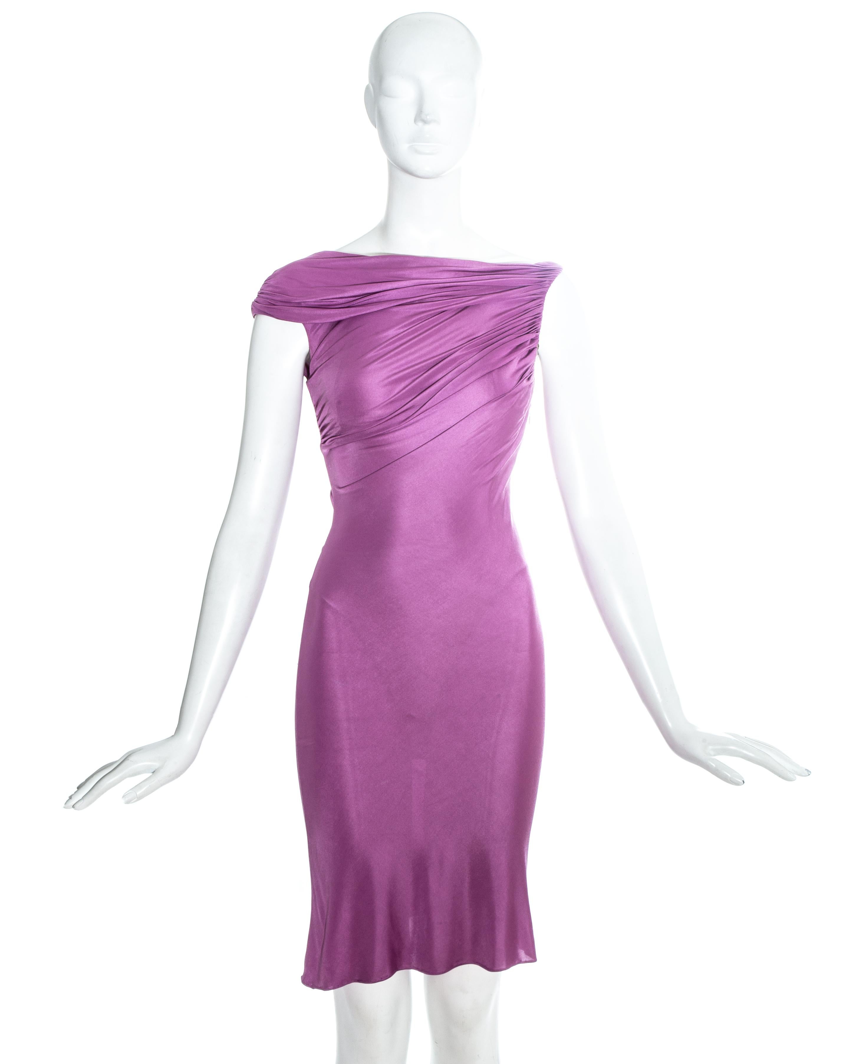 Gianni Versace pink jersey draped mid-length evening dress with built-in nude bodysuit.

Spring-Summer 1998