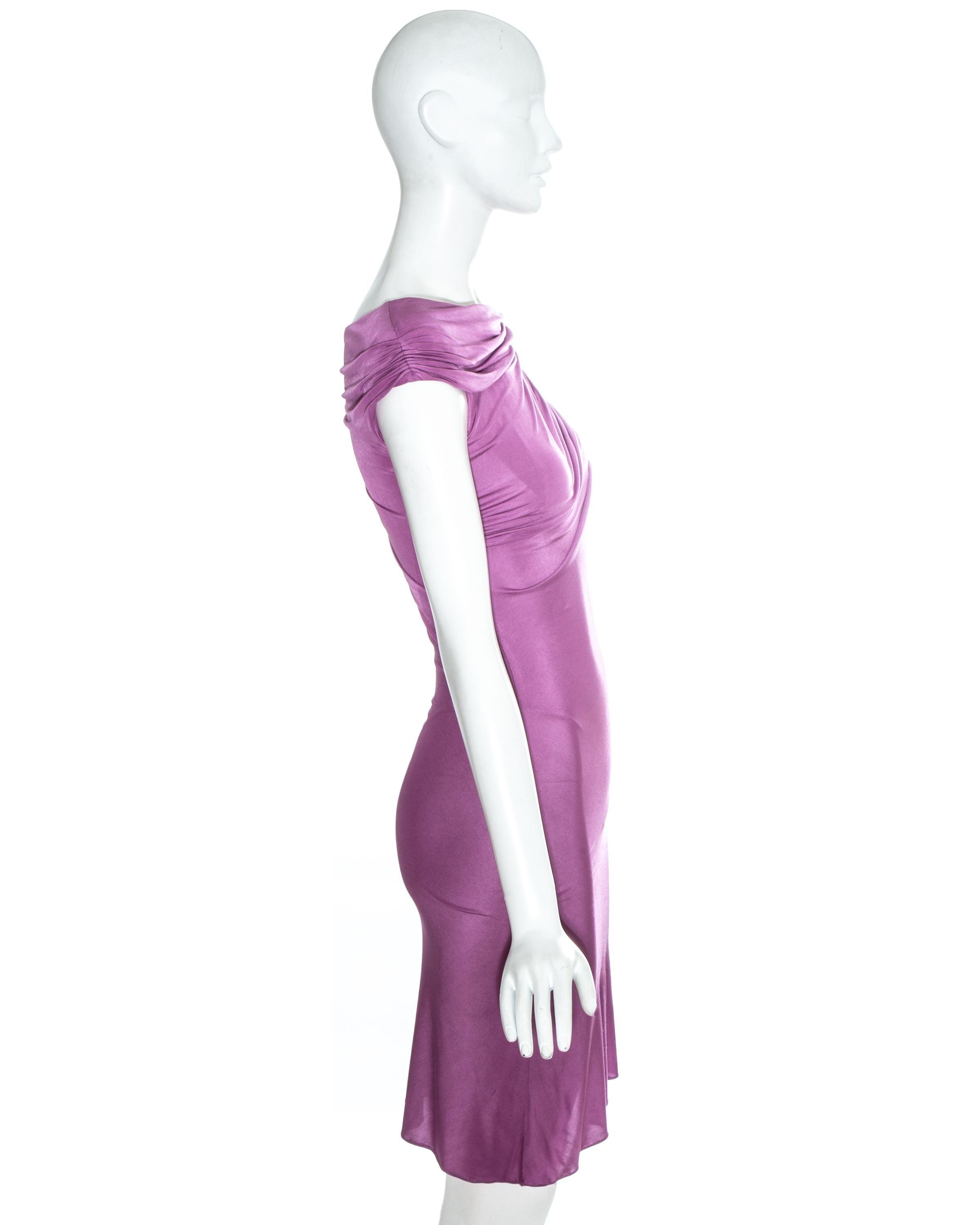 Gianni Versace pink jersey draped mid length dress, ss 1998 In Good Condition In London, GB