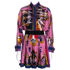 Vintage Gianni Versace pink neoclassical printed silk pleated mini skirt suit, fw 1991