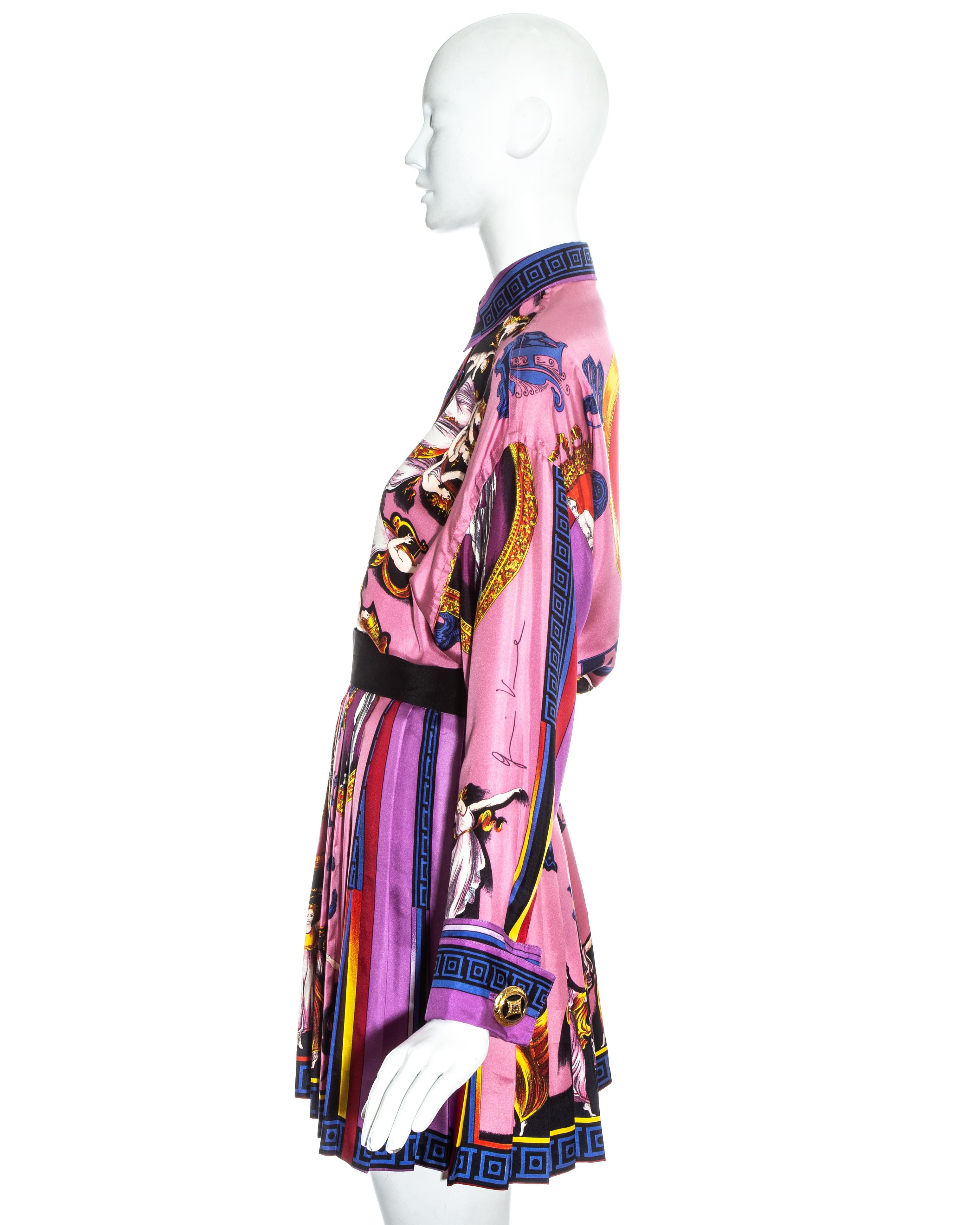 Women's Gianni Versace pink neoclassical printed silk skirt suit, fw 1991