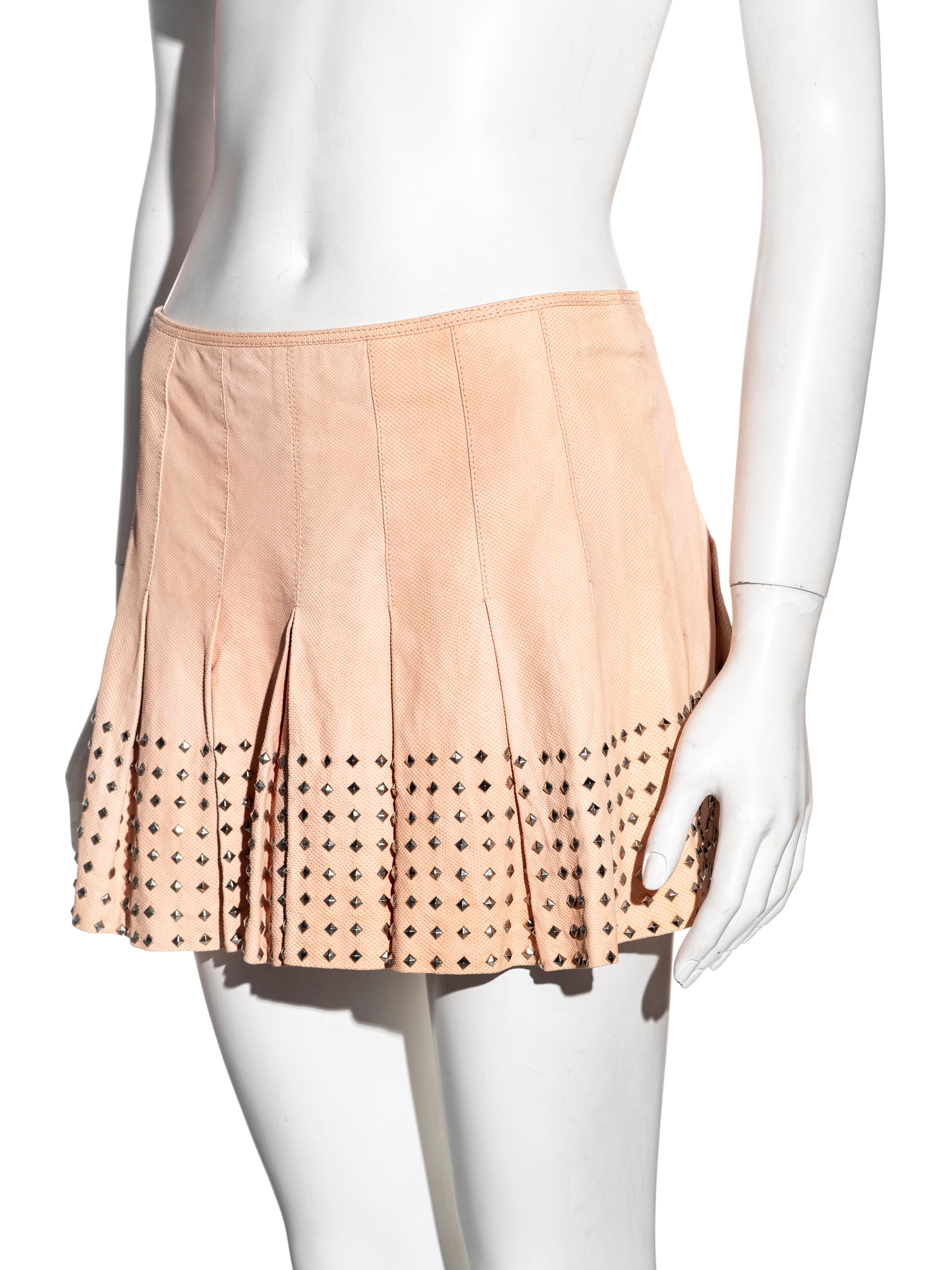 Orange Gianni Versace pink pleated leather mini skirt, ss 2003 For Sale