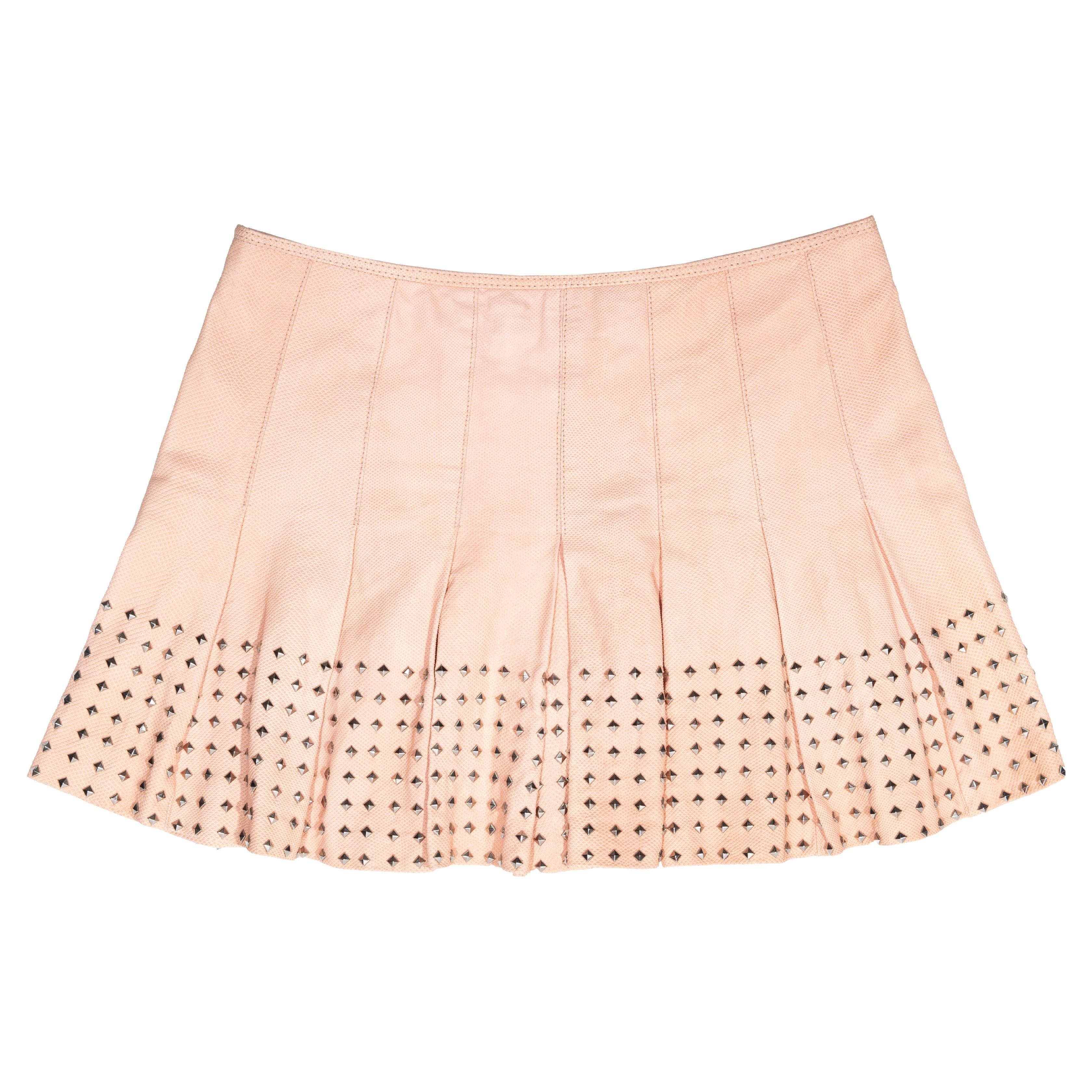 Gianni Versace pink pleated leather mini skirt, ss 2003 For Sale
