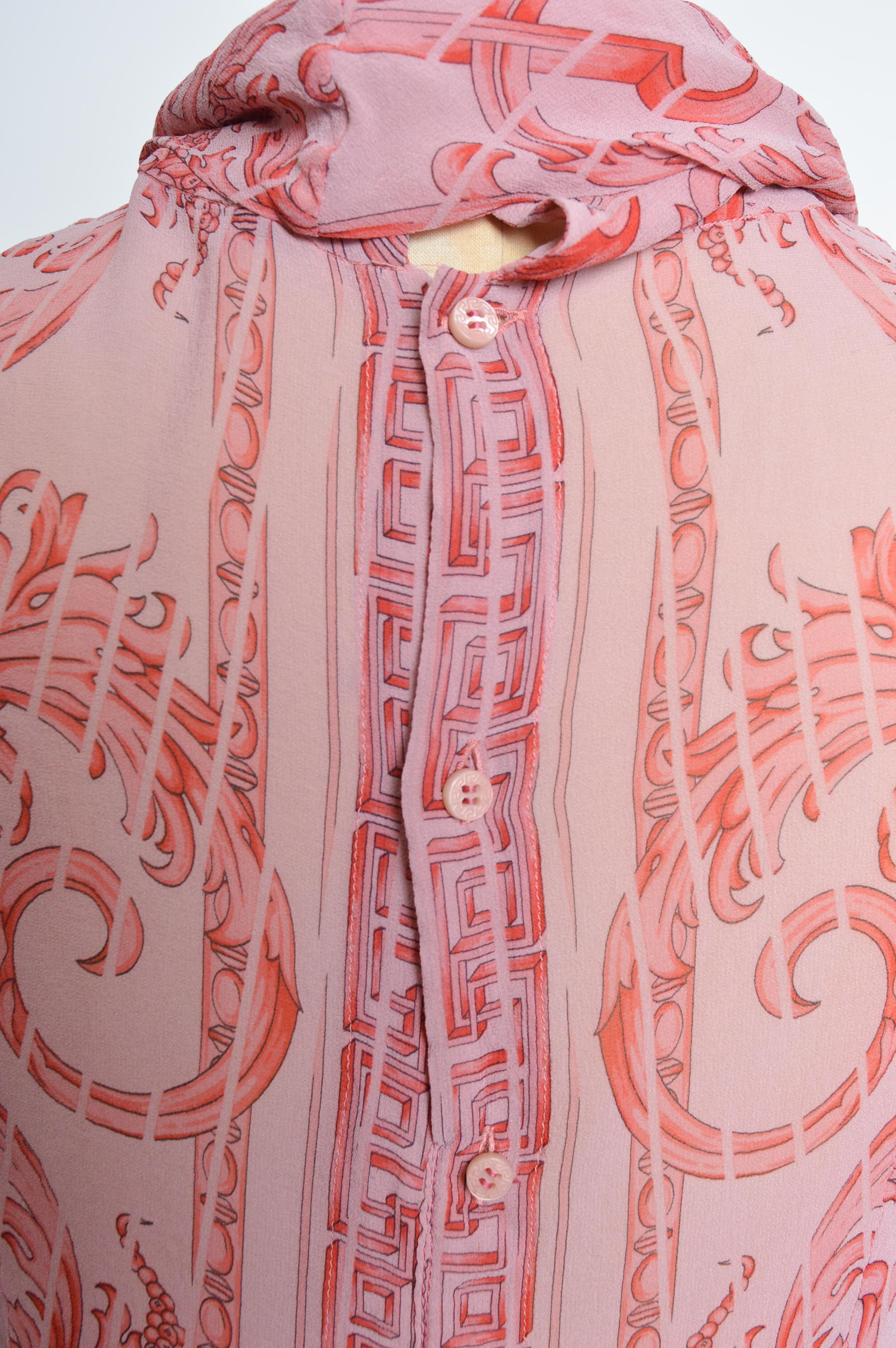 Gianni Versace Couture Pink Silk Baroque Rococo pattern sleeveless blouse - Top For Sale 5
